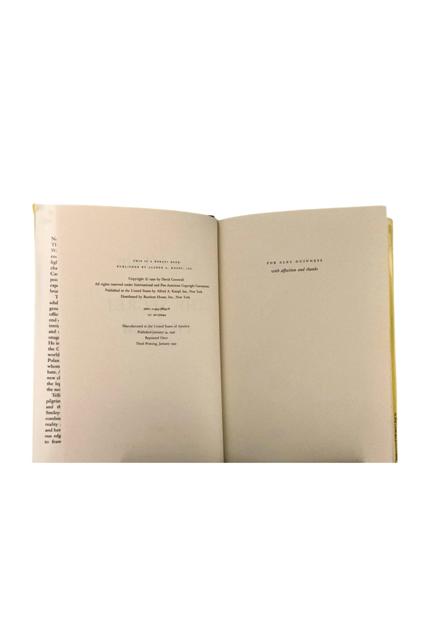 Open book showing the copyright page on a white background