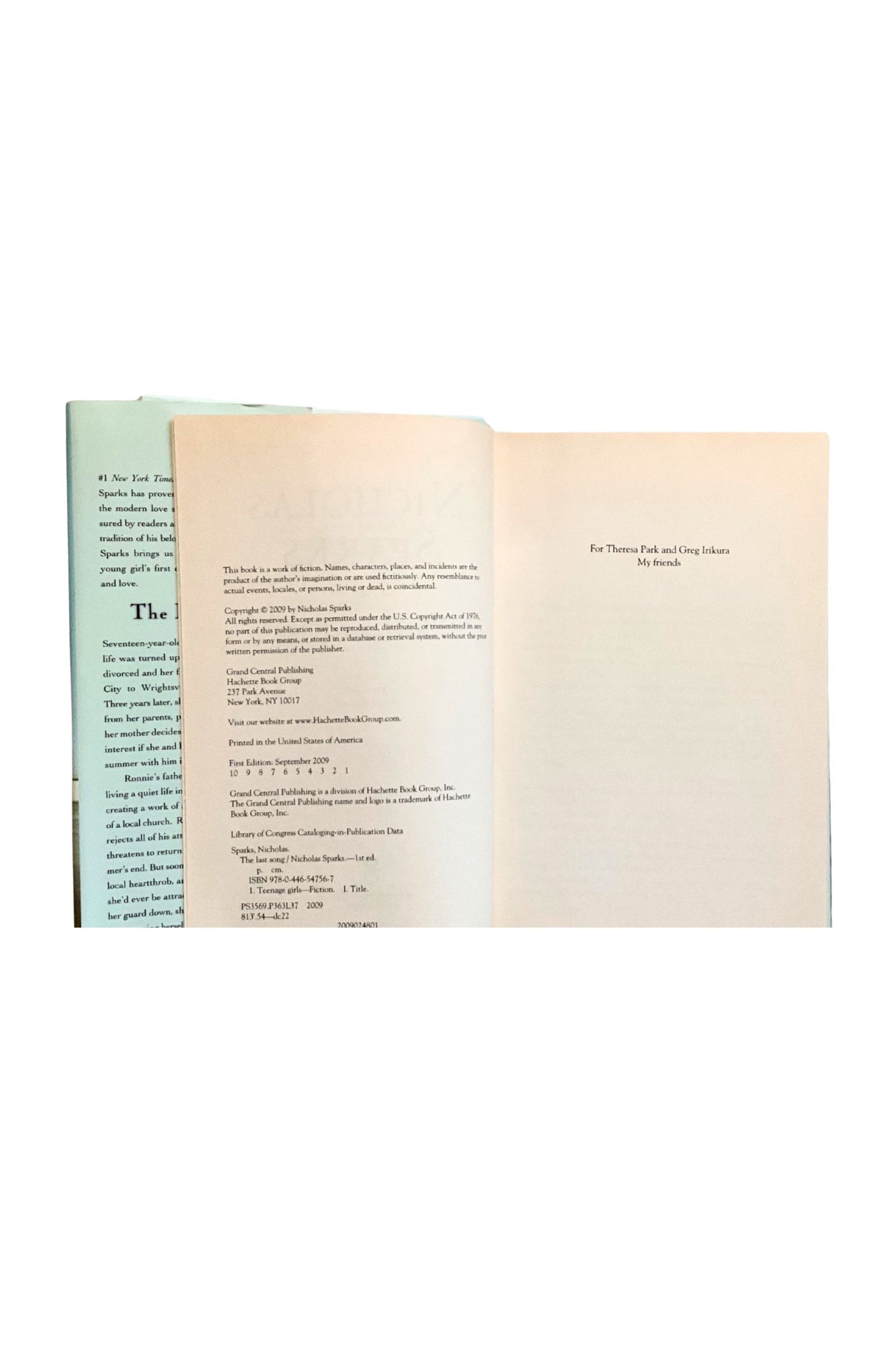 Open book showing the copyright page on a white background