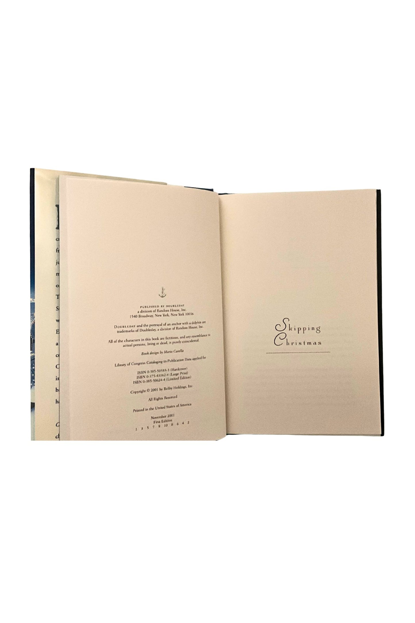 Open book showing the copyright page on a white background