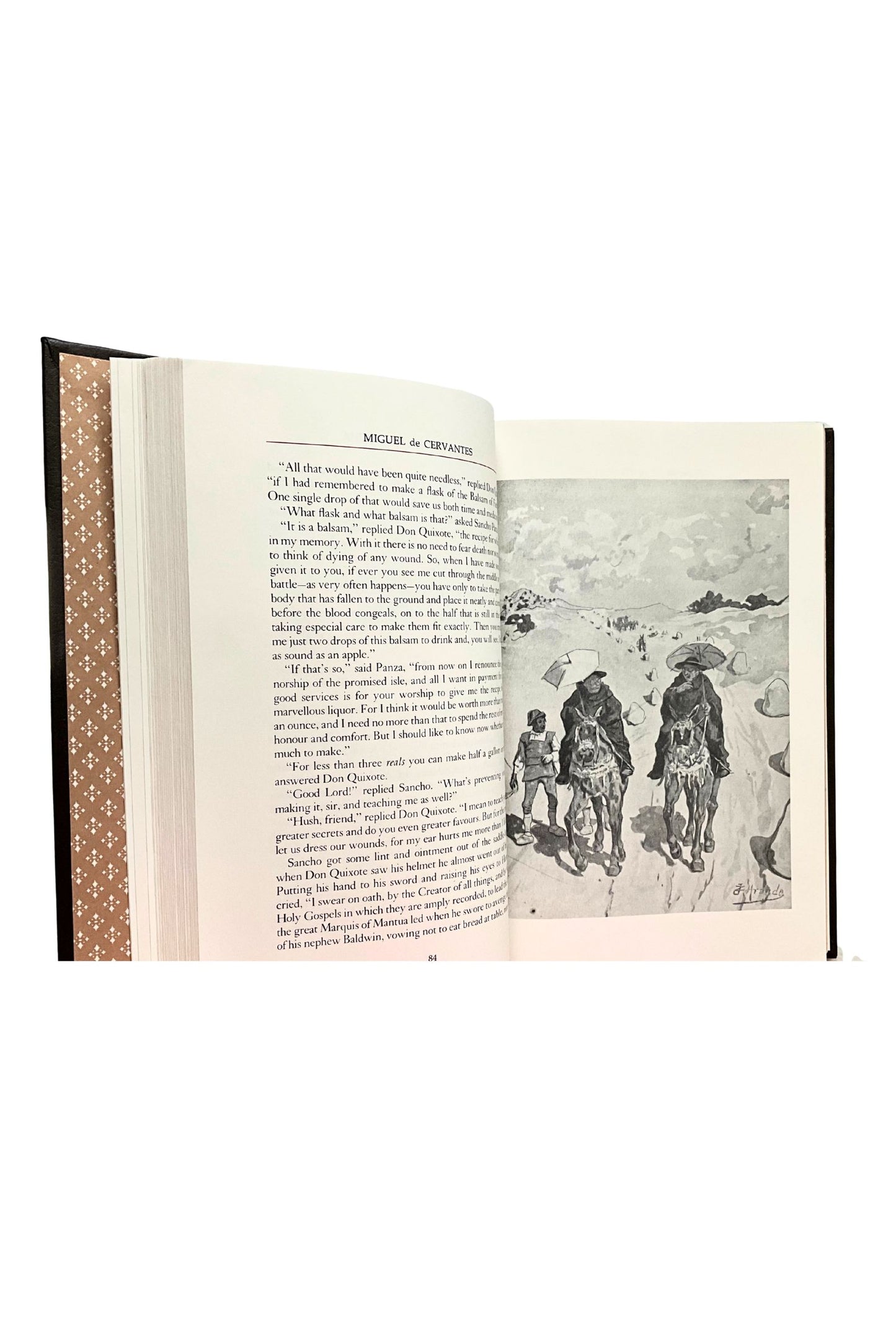 Open book with text and illustrations on a white background