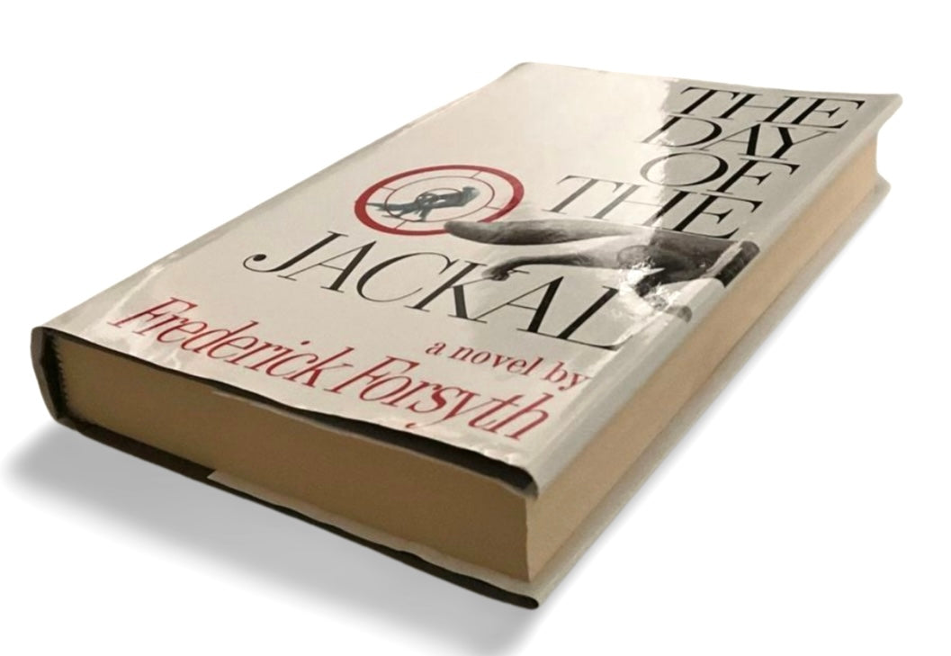 Book titled 'The Day of the Jackal' by Frederick Forsyth on a white background