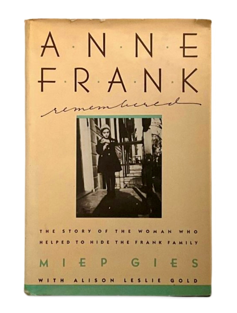 Book cover of 'Anne Frank Remembered' by Miep Gies with a black and white photo of Anne Frank.