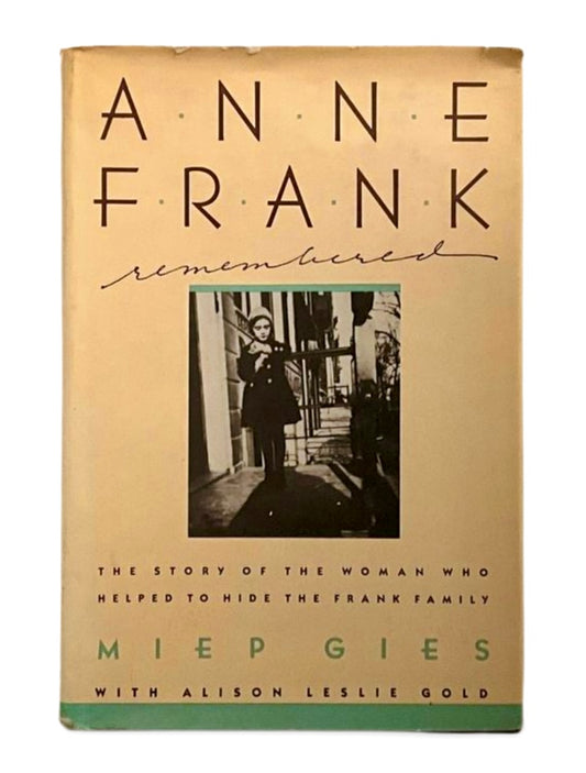 Book cover of 'Anne Frank Remembered' by Miep Gies with a black and white photo of Anne Frank.