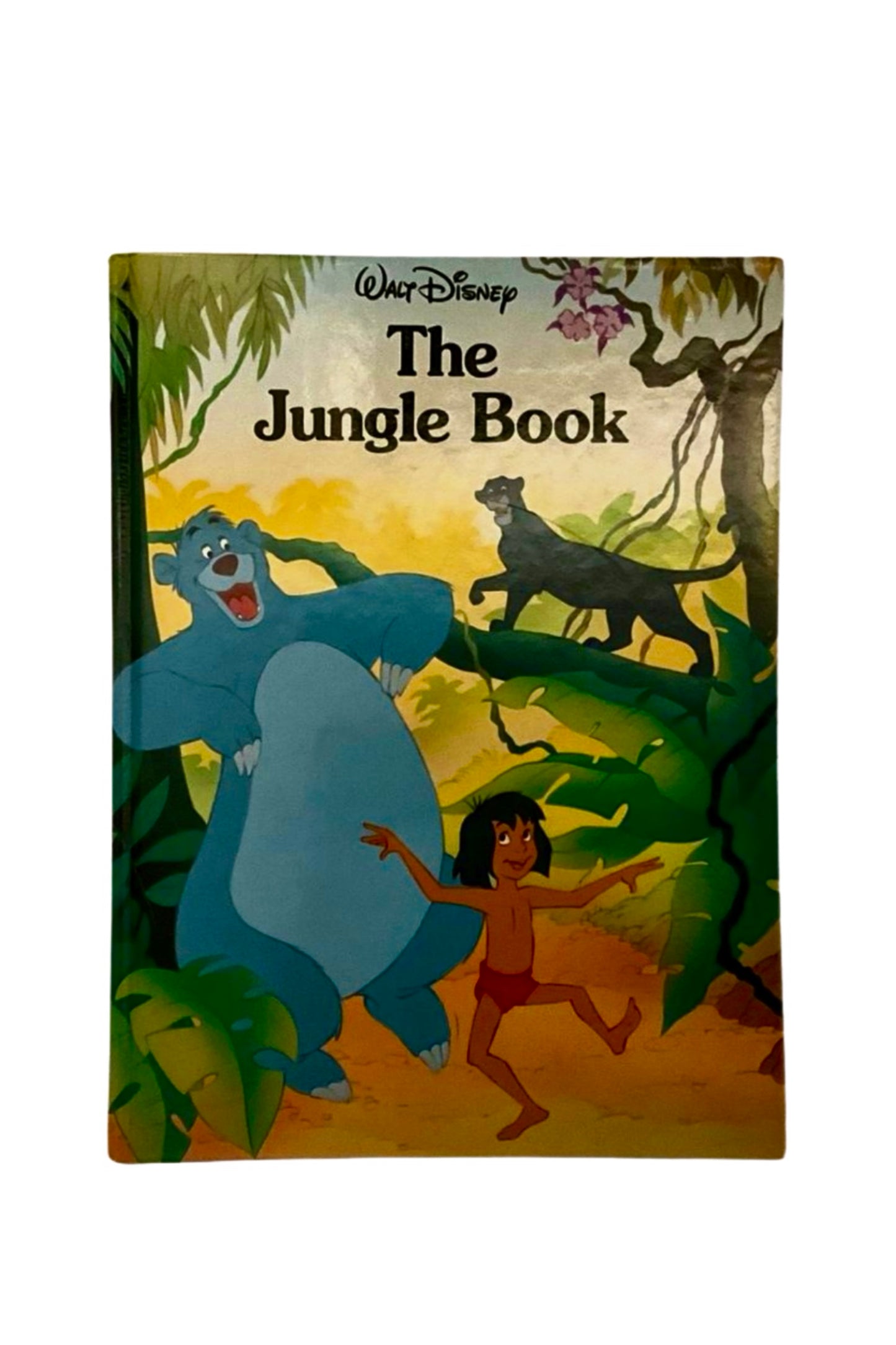 Book cover of 'The Jungle Book' with Mowgli, Baloo, and Bagheera in a jungle setting.