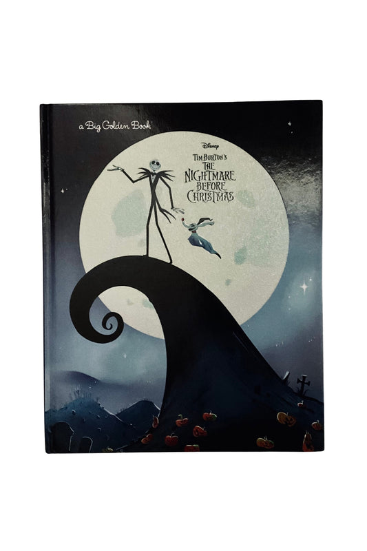 Book cover of 'The Nightmare Before Christmas' with Jack Skellington and Sally against a moonlit sky.