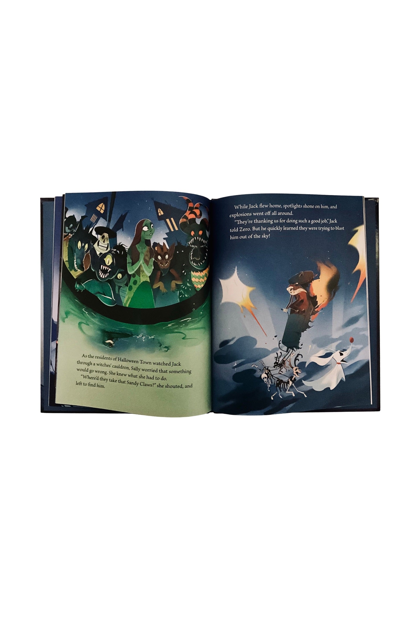 Open book with colorful illustrations on a white background