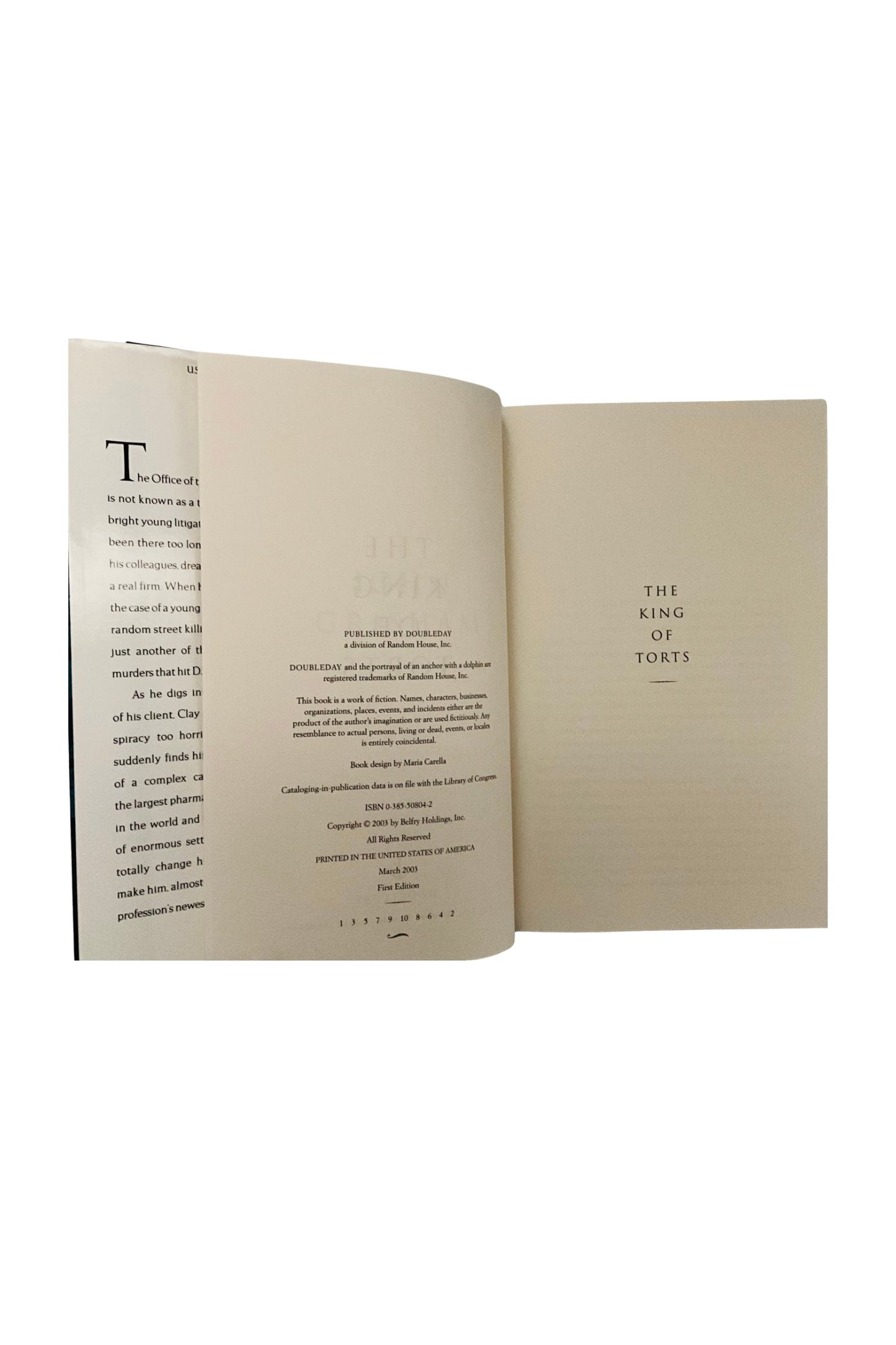 Open book showing the copyright page on a white background
