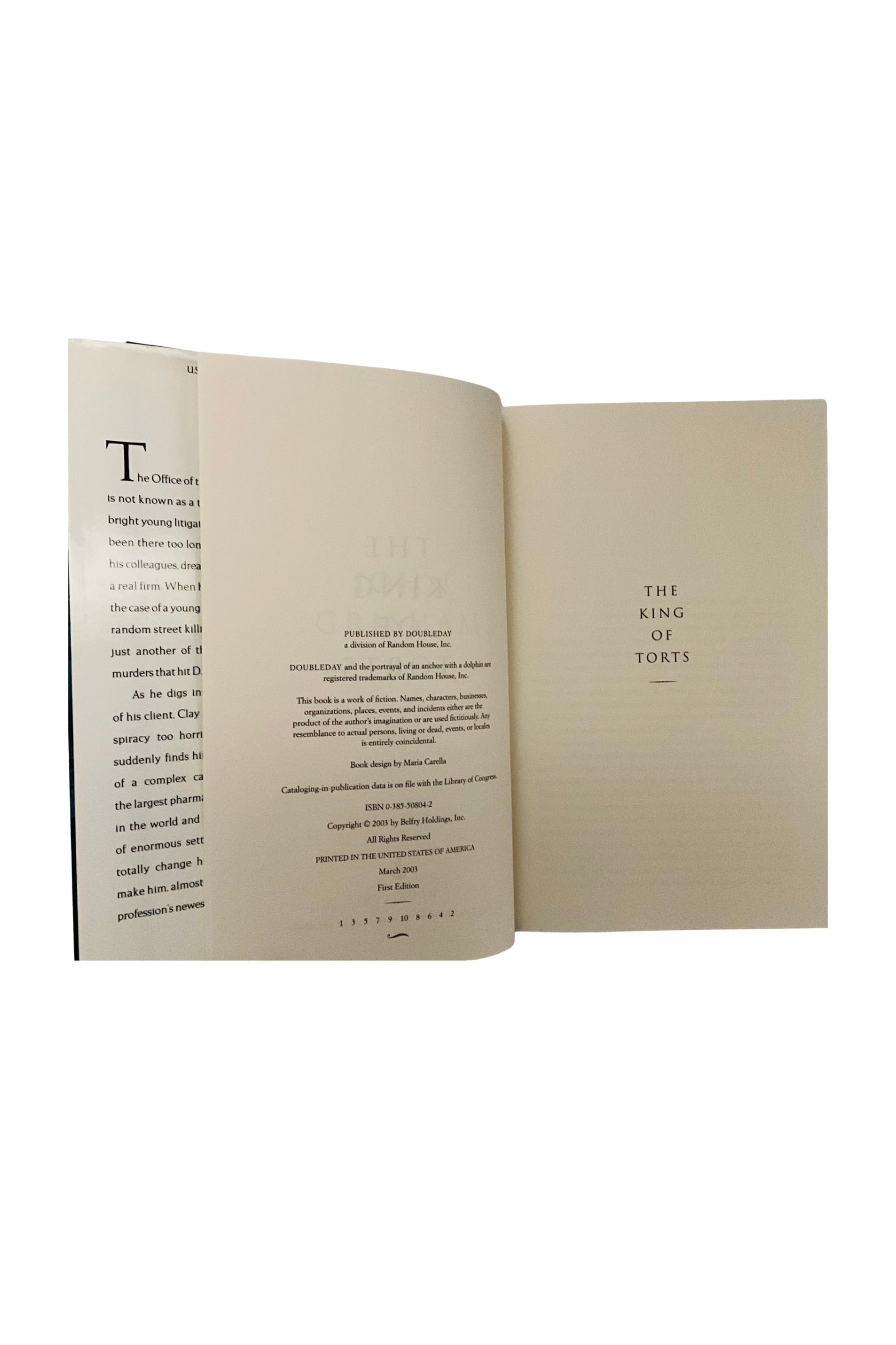 Open book showing the copyright page on a white background
