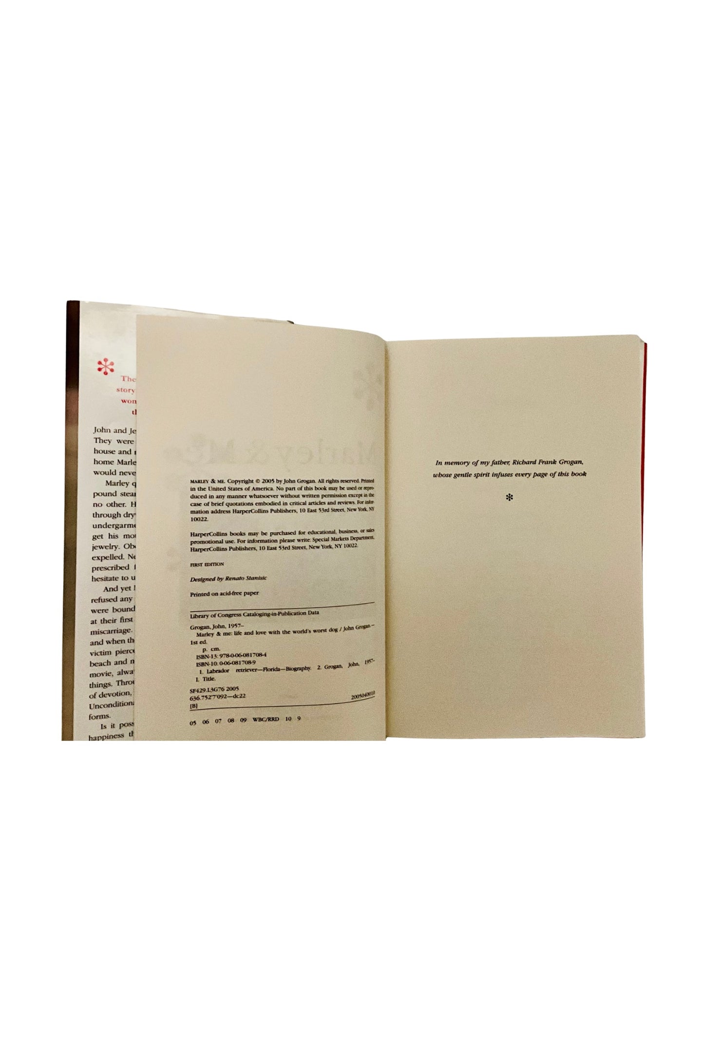 Open book showing the copyright page on a white background