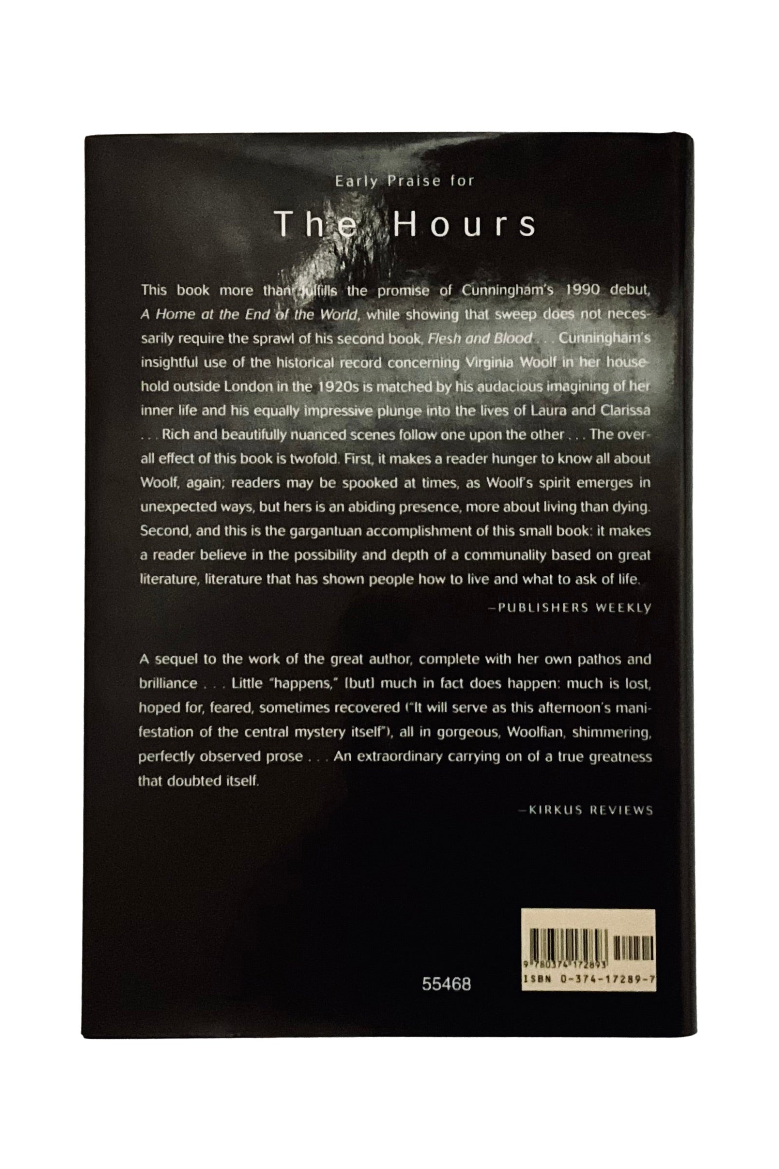 Back cover of a book titled 'The Hours' with text and a barcode.