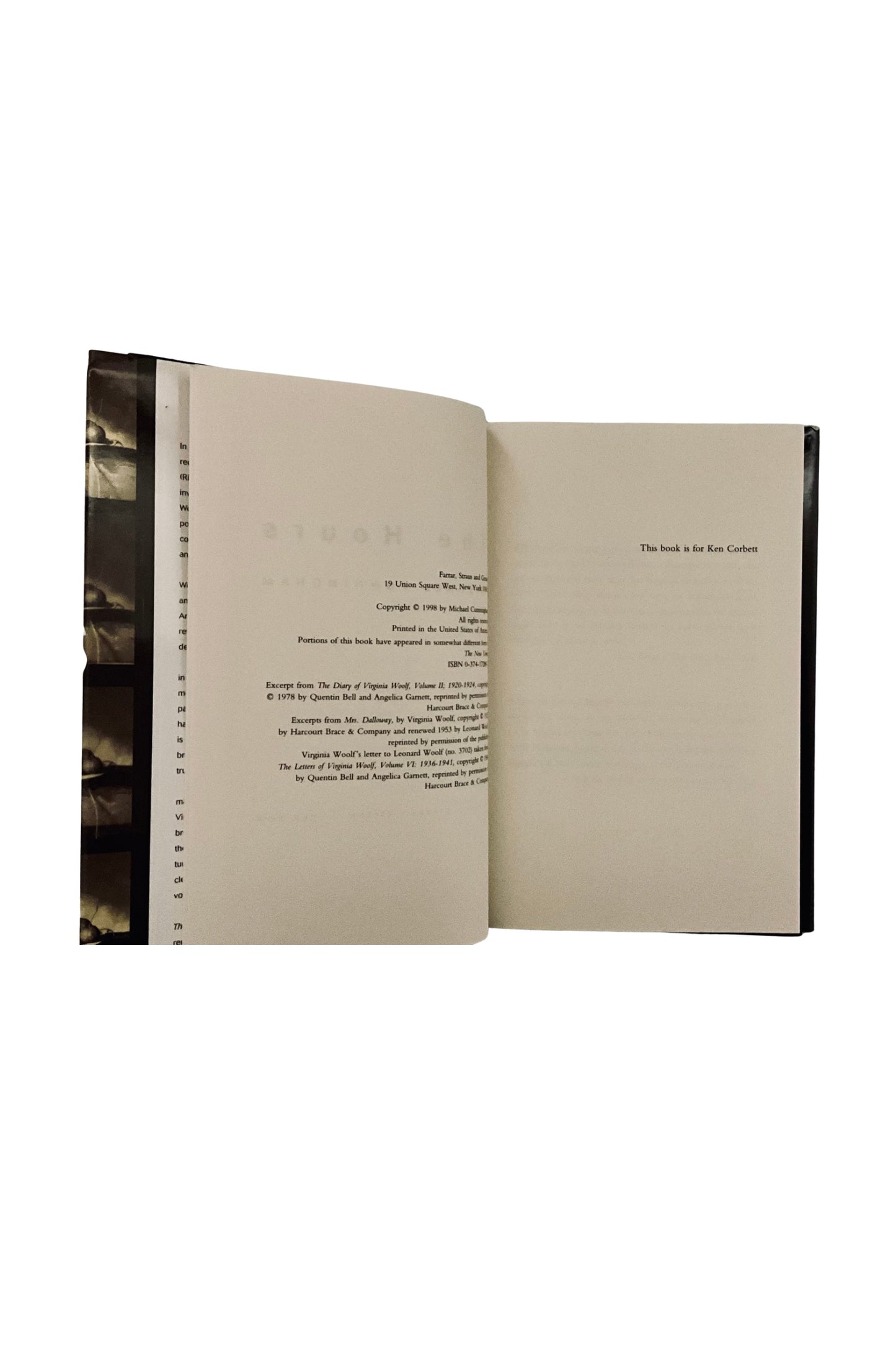 Open book showing the copyright page on a white background