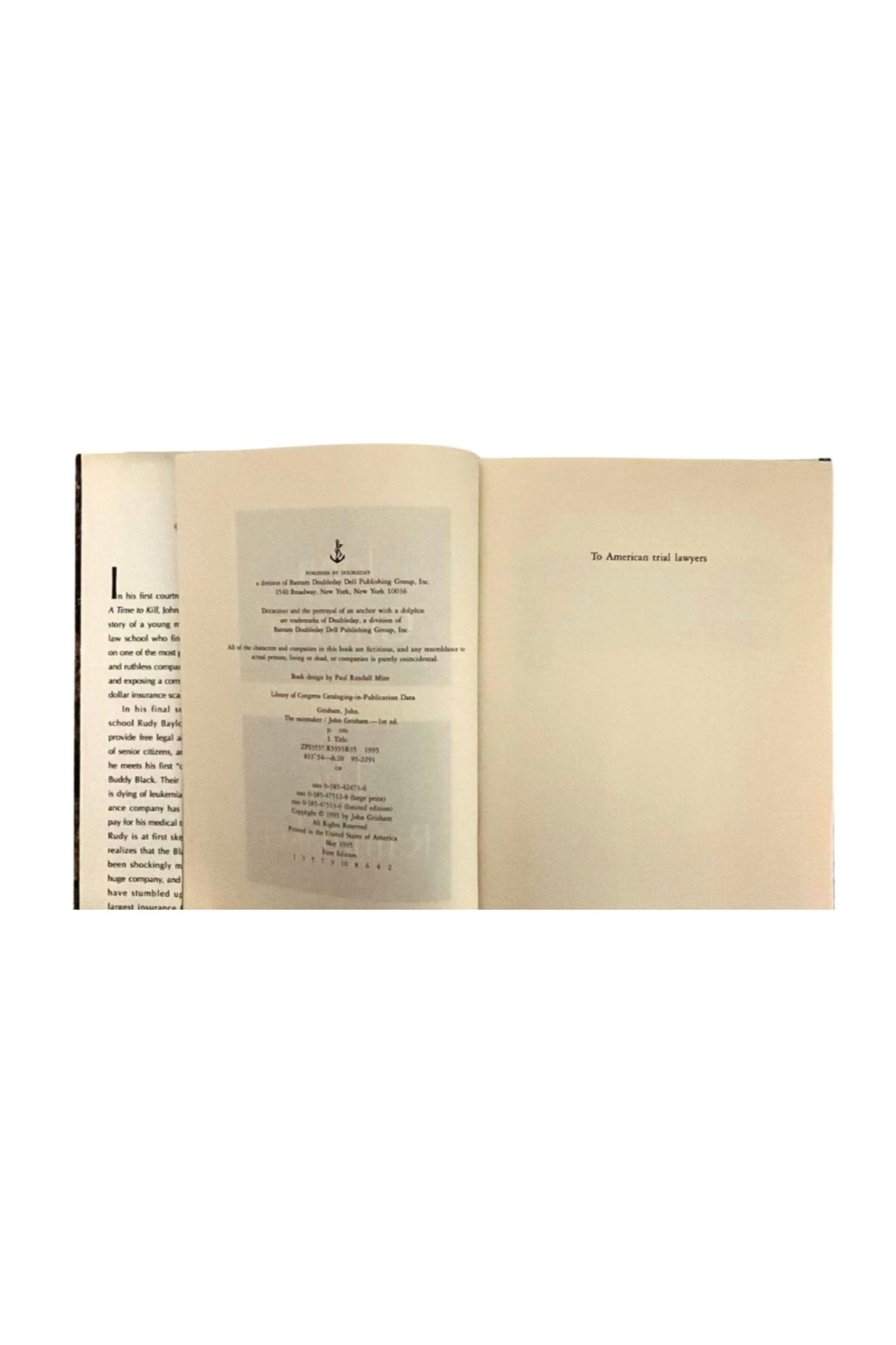 The Rainmaker by John Grisham 1995 First Edition, First Printing HCDJ