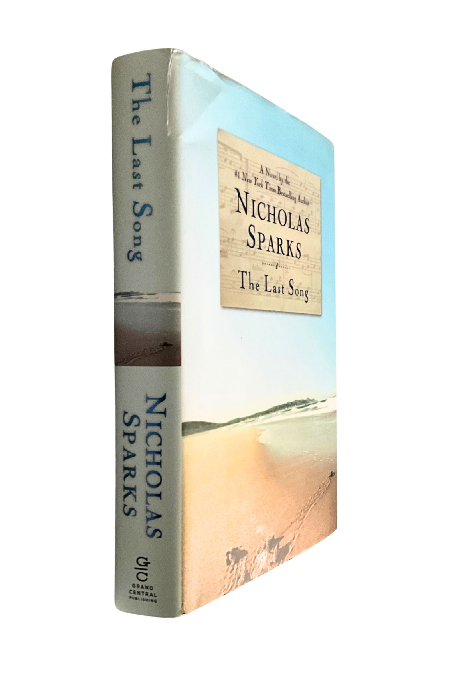 Book titled 'The Last Song' by Nicholas Sparks with a scenic cover, angled to show the book’s spine