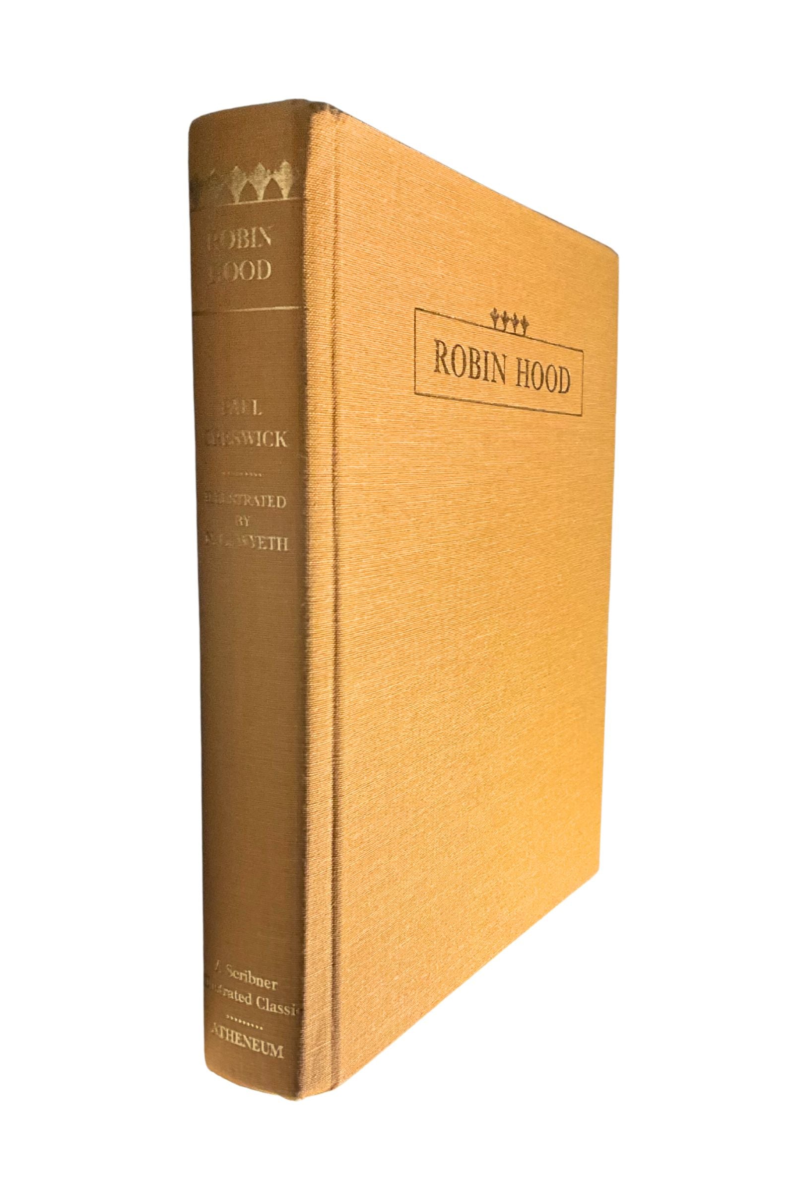 Book titled 'Robin Hood' with gold cloth cover and gold lettering on a white background