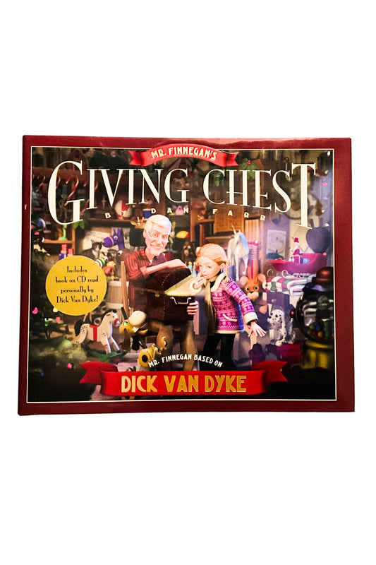 Book cover for 'Mr. Finnegan's Giving Chest' featuring a character based on Dick Van Dyke. 
