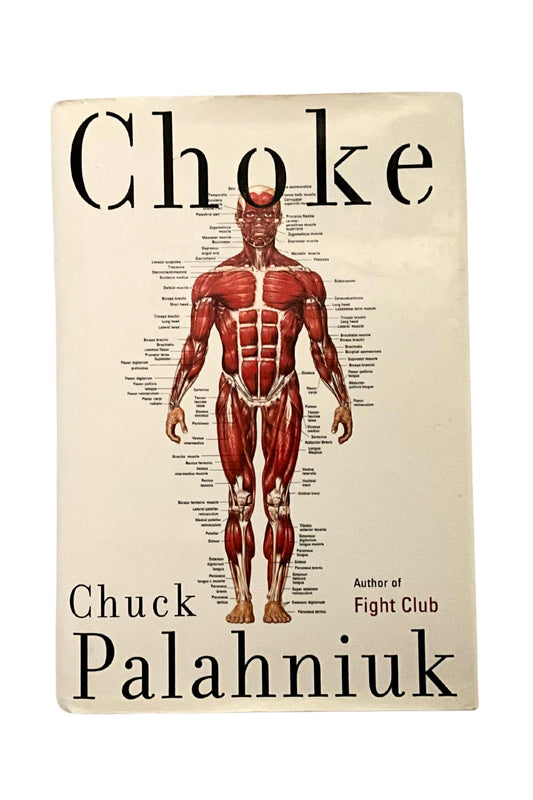 Book cover of 'Choke' by Chuck Palahniuk featuring an anatomical illustration of a human body.