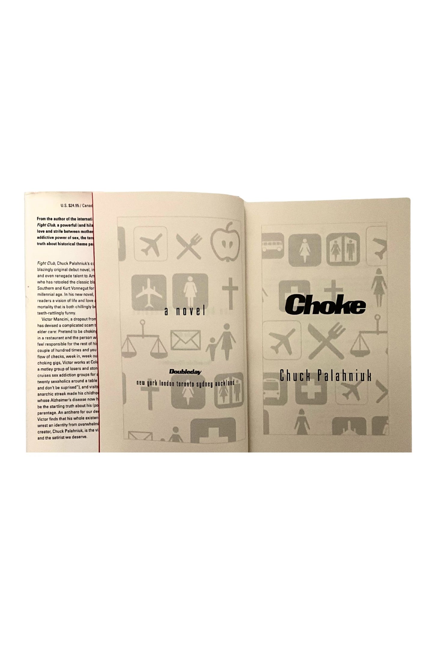 Open book with illustrations and text on a white background