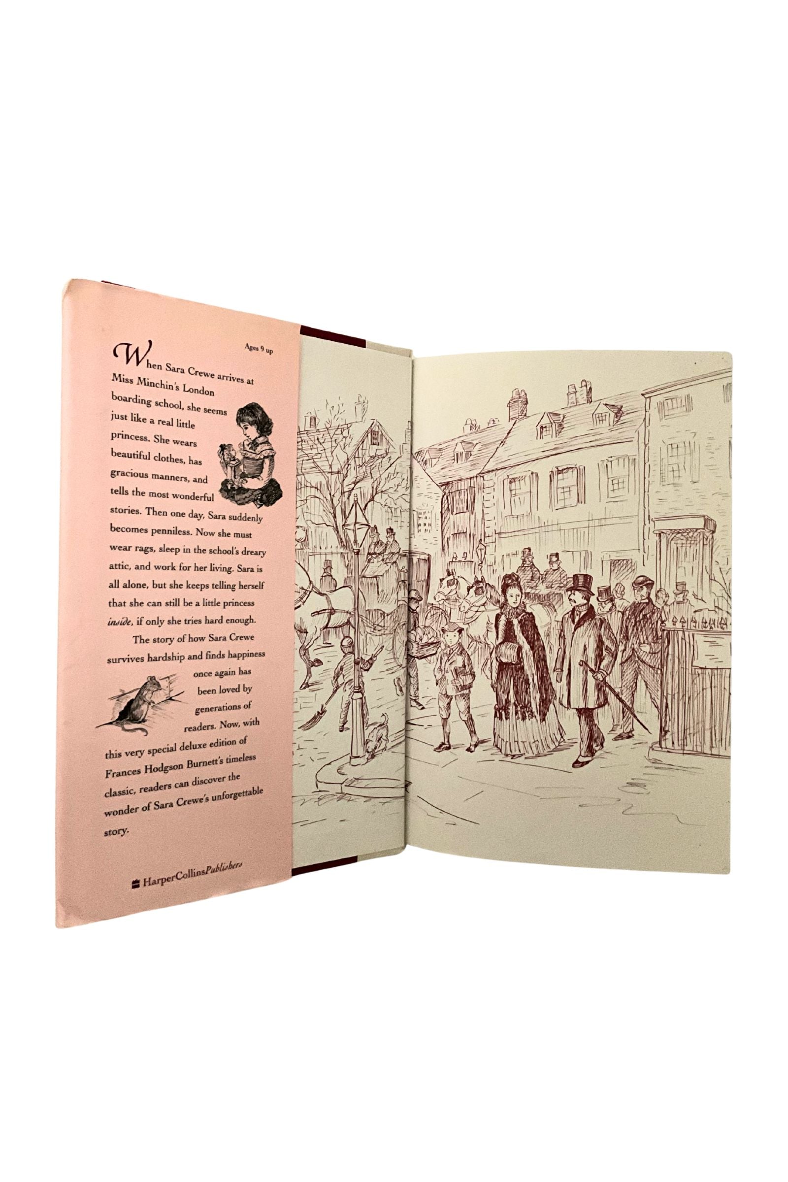 Open book with illustrations on a white background