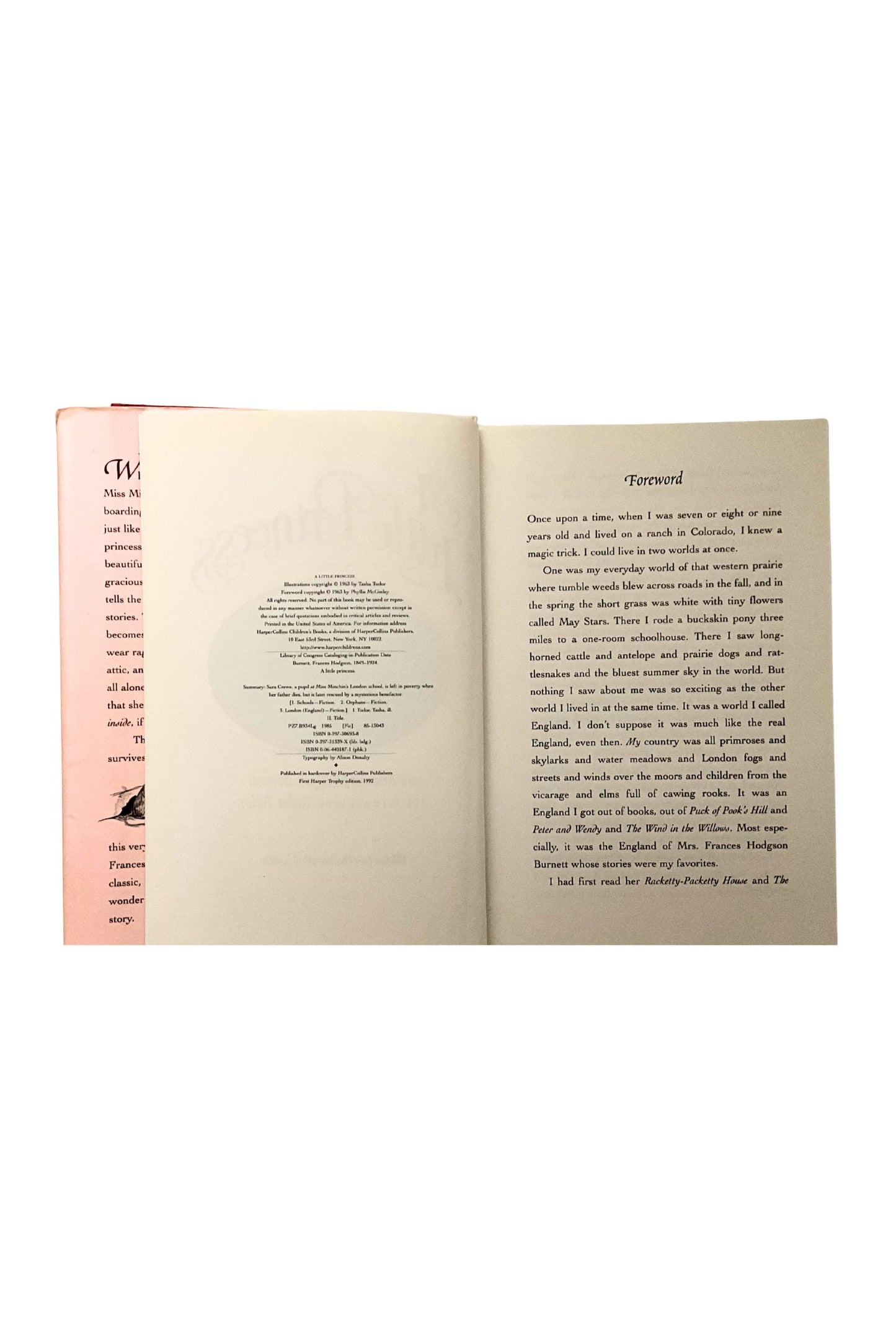 Open book showing the copyright page on a white background