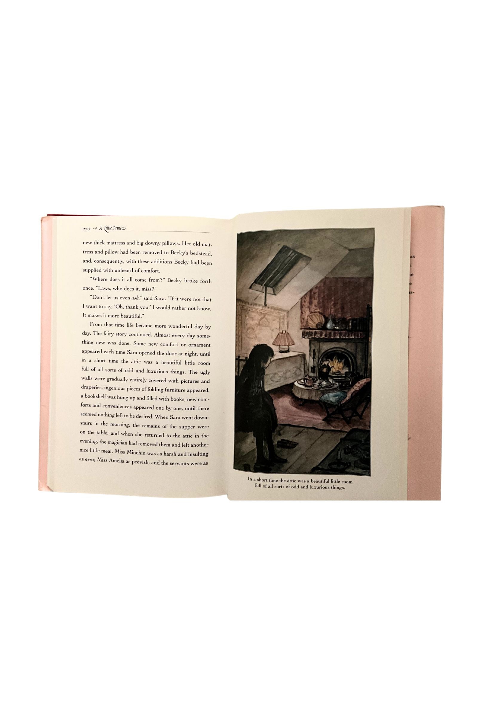 Open book with text and illustration on a white background