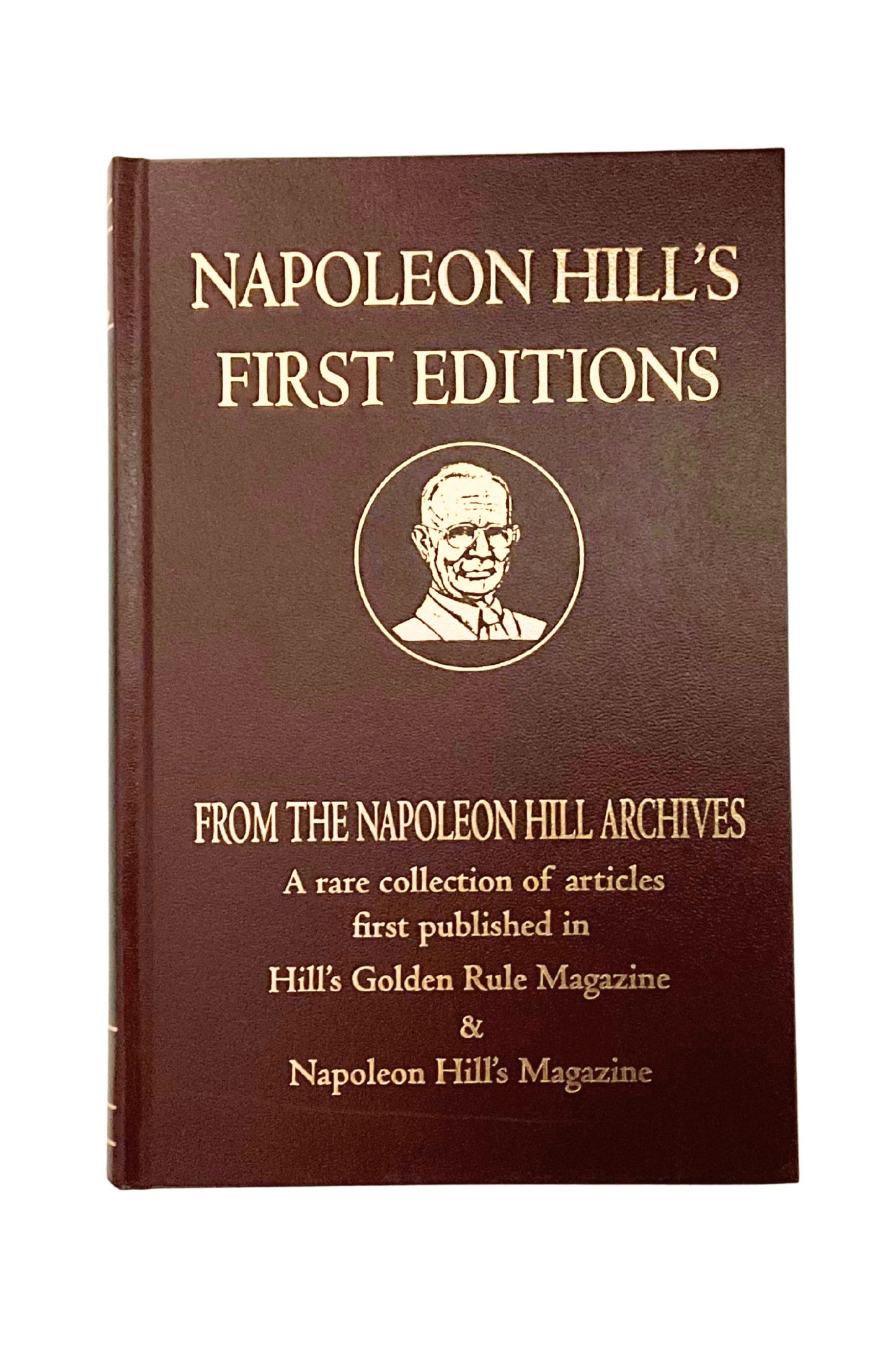 Book titled 'Napoleon Hill's First Editions' with a portrait of Napoleon Hill on the cover.