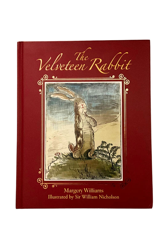 Book cover of The Velveteen Rabbit showing a charming illustration of a rabbit against a red backgroun