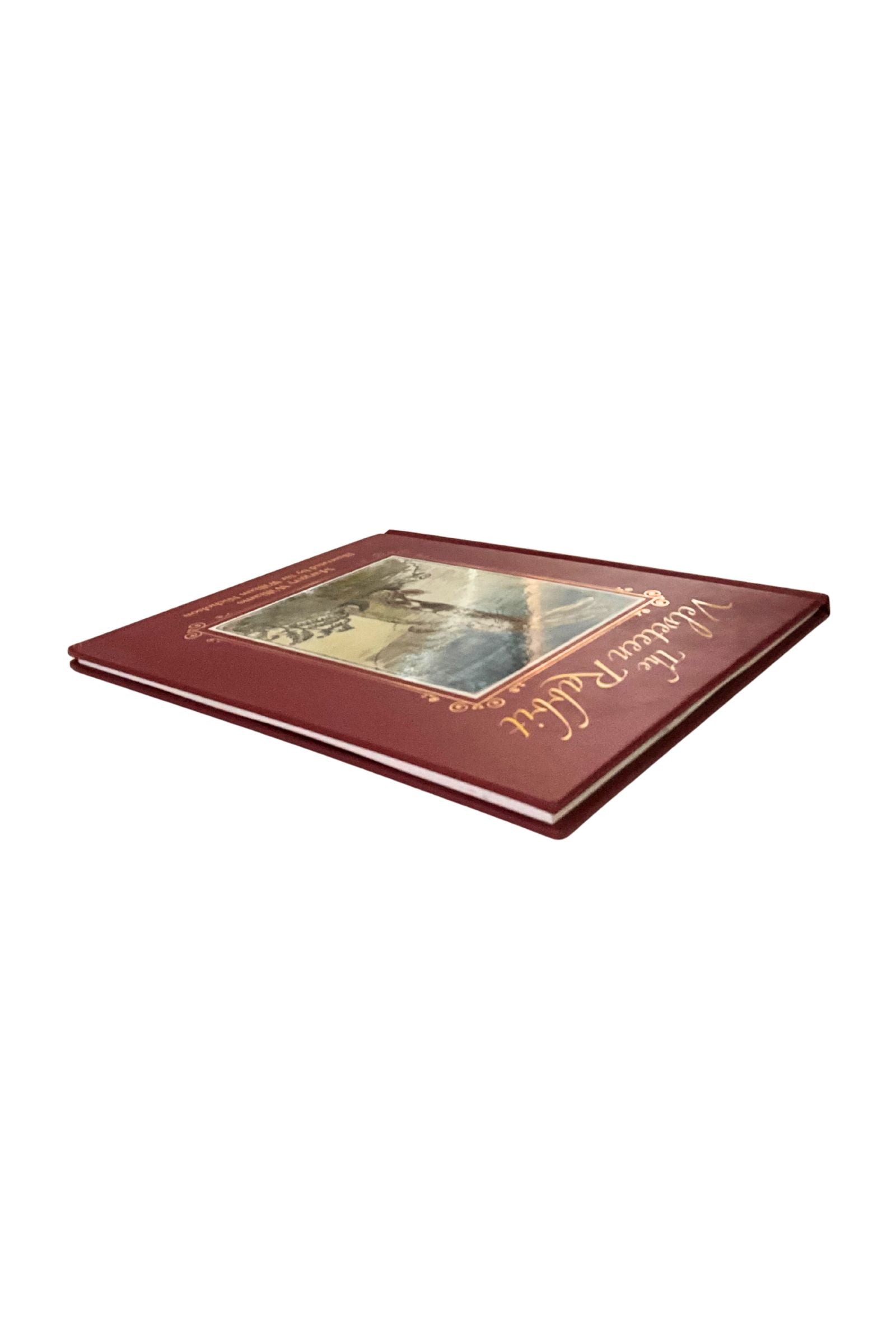 Red hardbound book with illustration on a white background