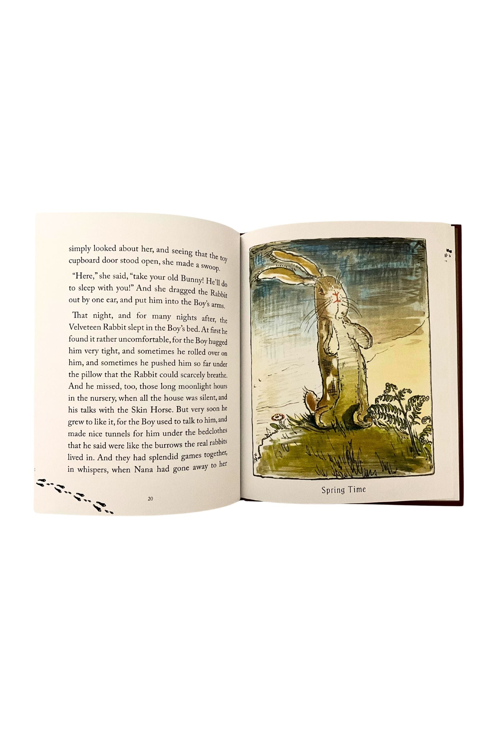 Open book with a illustration of a rabbit and text on a white background