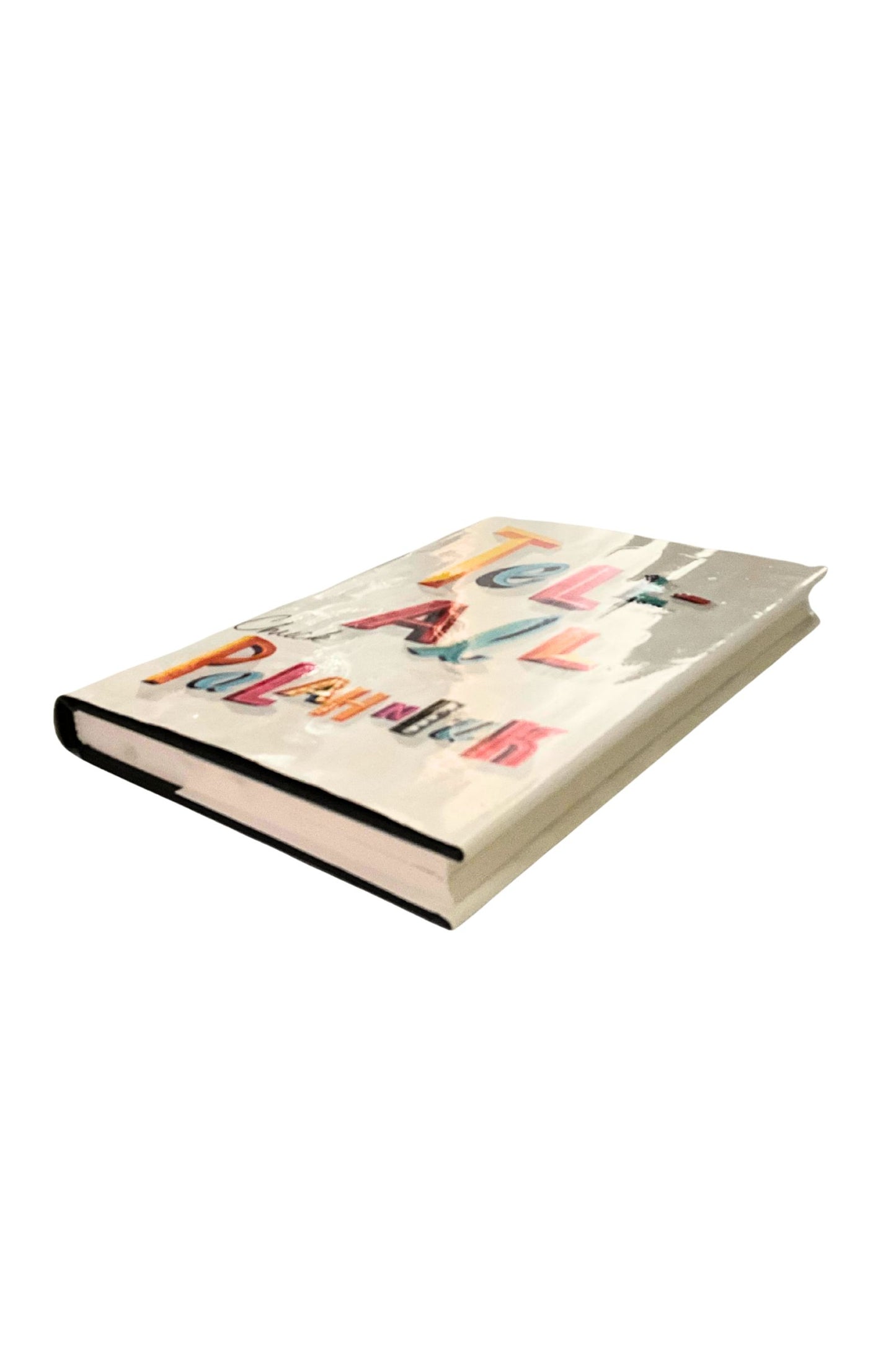 Book with colorful text design on a white background