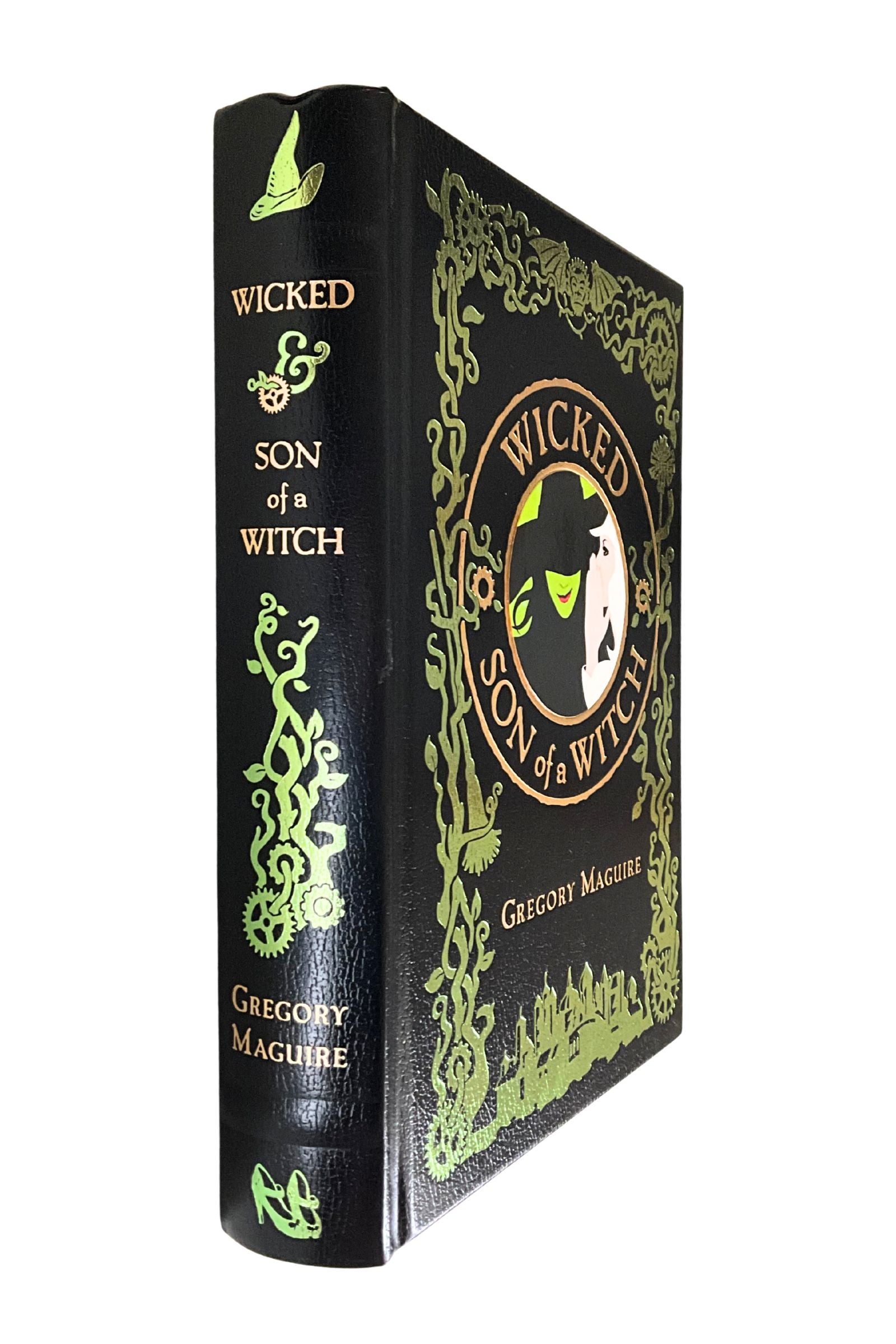 Book titled 'Wicked & Son of a Witch' by Gregory Maguire with decorative black and green design.