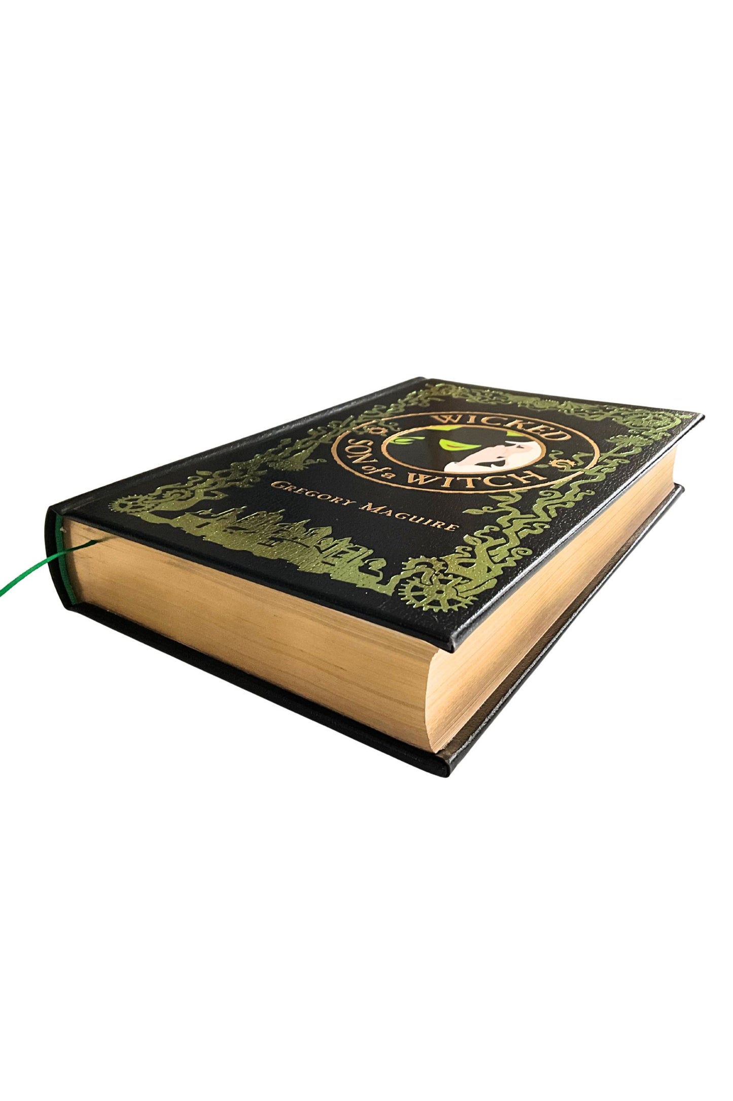 Decorative book with green text and design on a white background