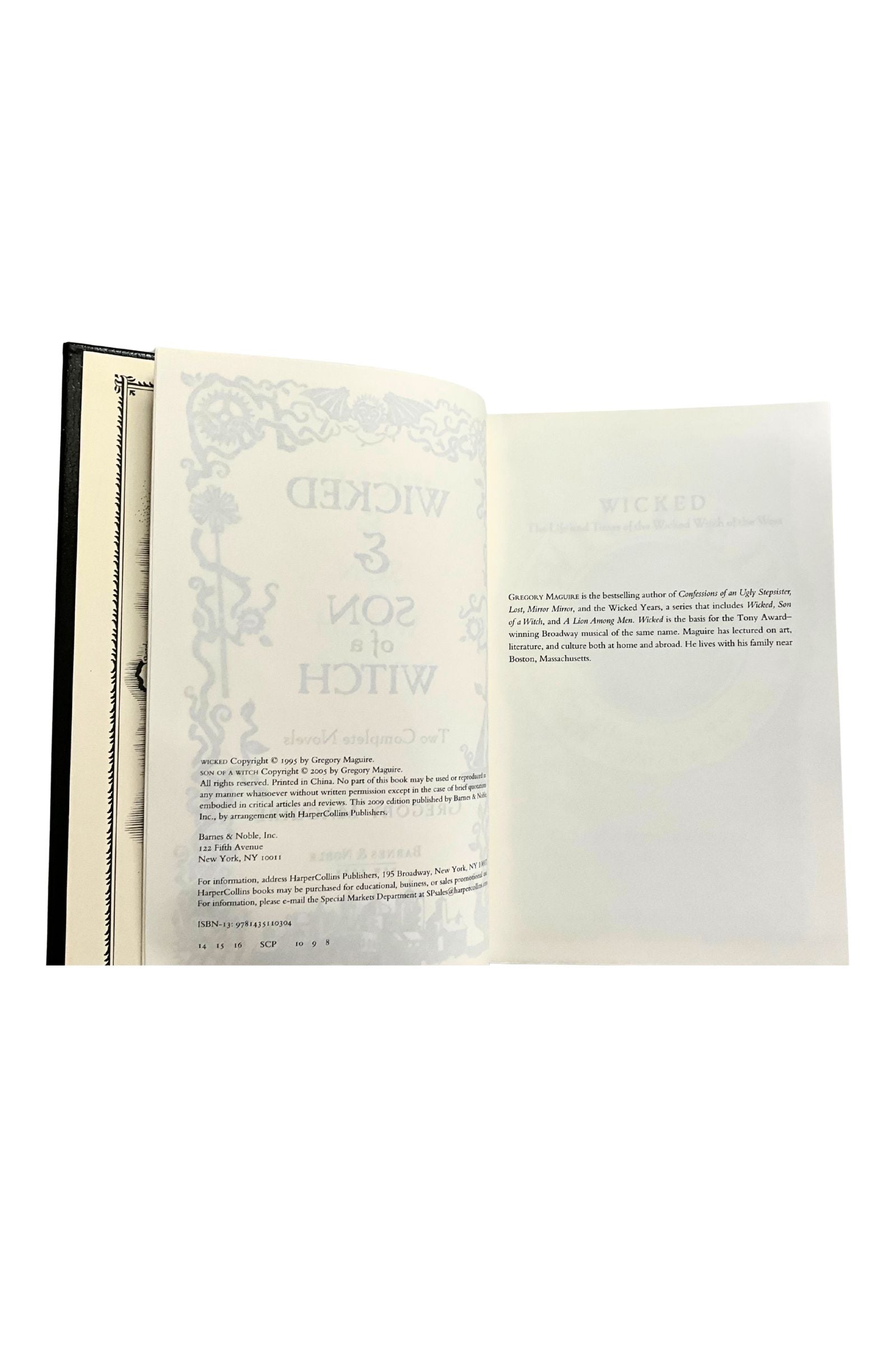 Open book with text and decorative elements on a white background