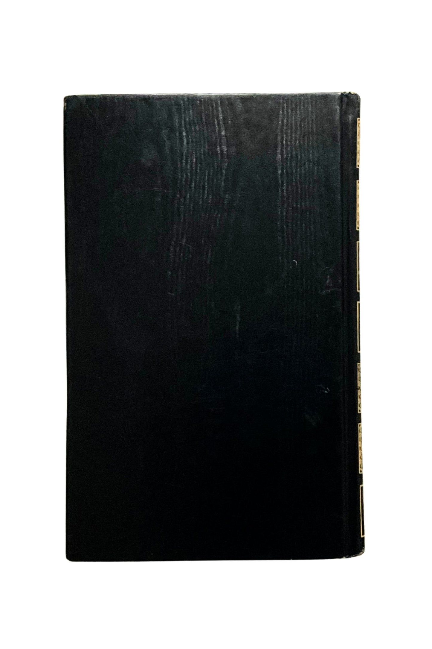 Back cover of a Black textured book on a white background