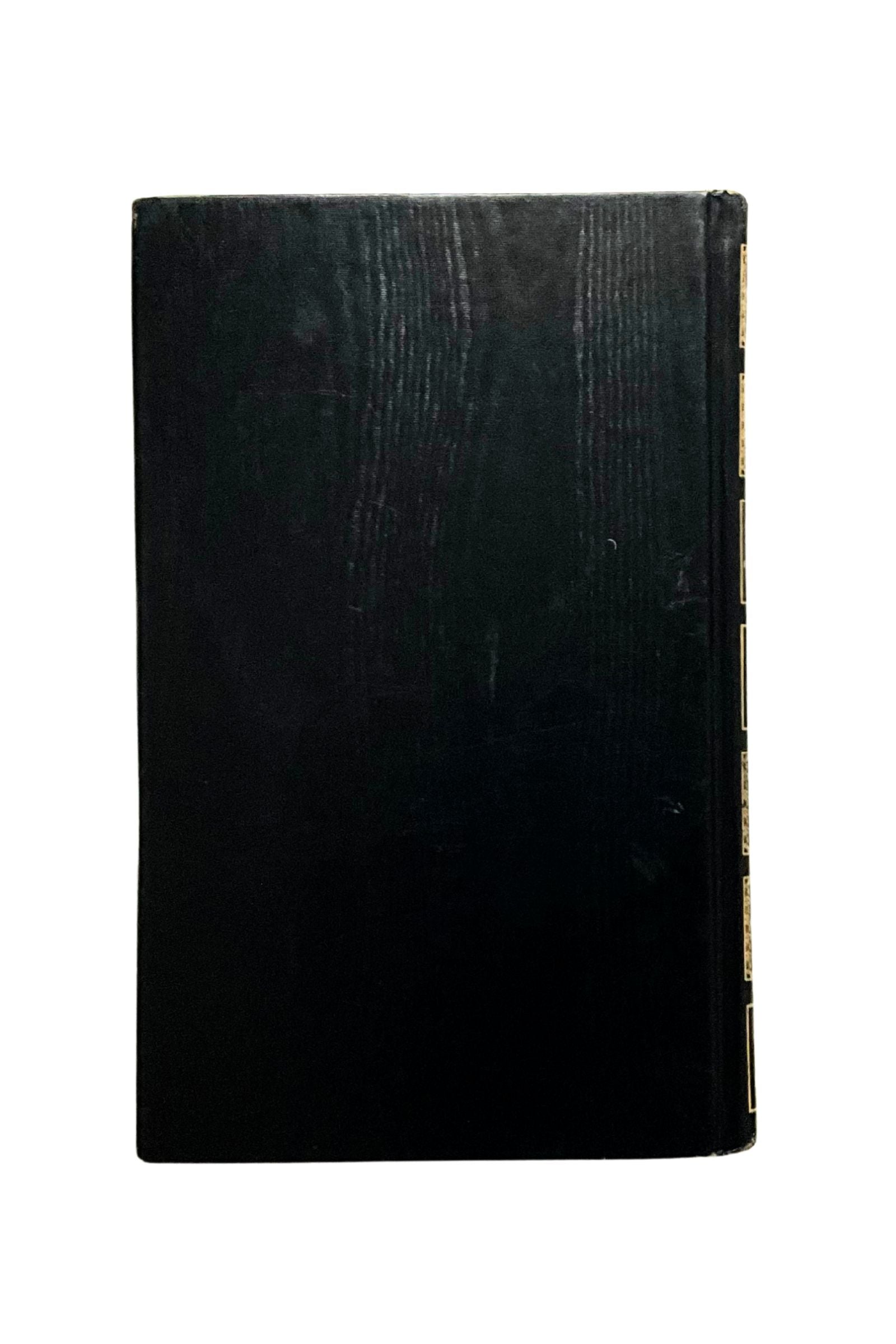 Back cover of a Black textured book on a white background