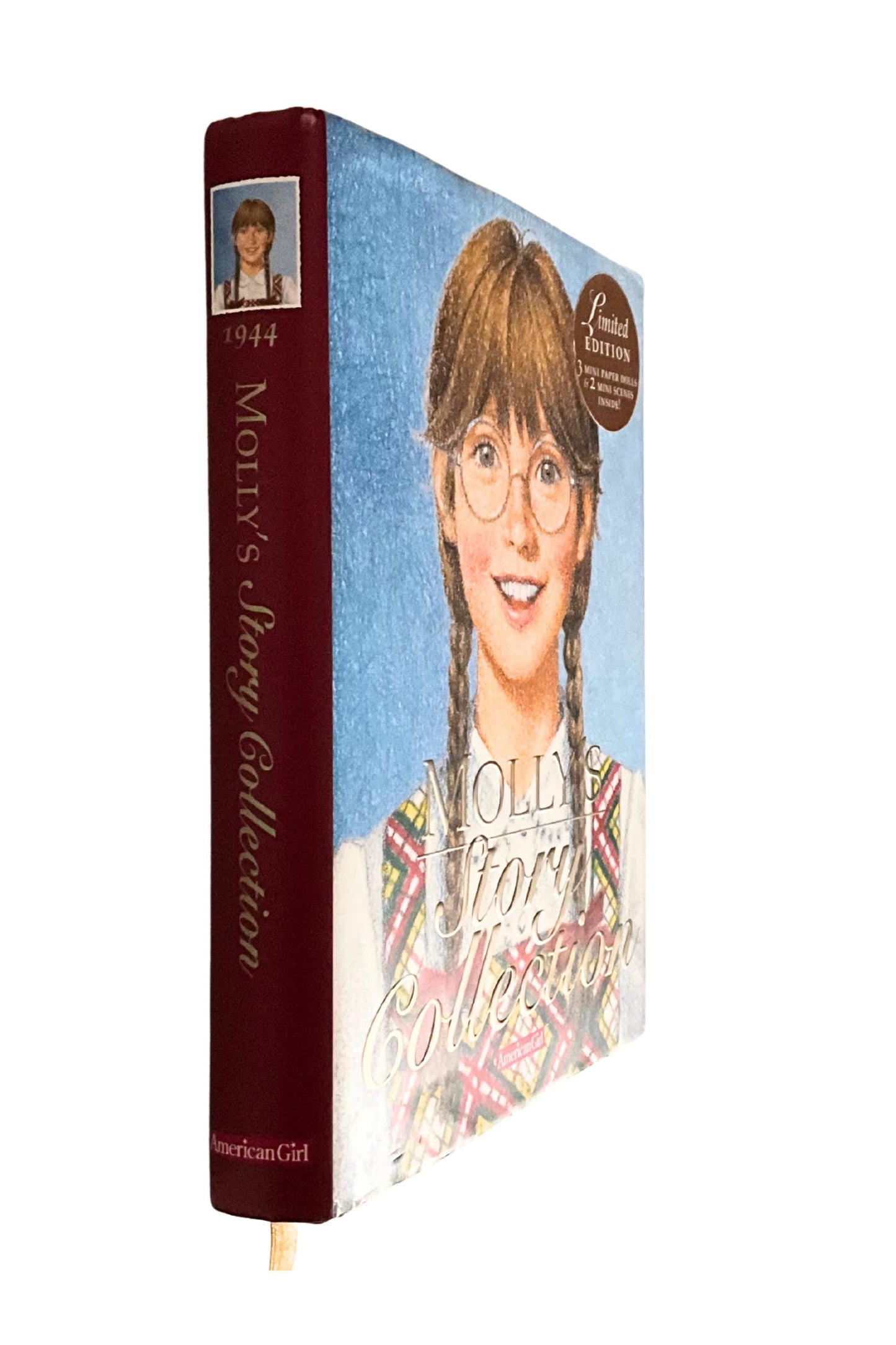 Book with a cover featuring a girl with braided hair and glasses, titled 'Molly's Story Collection'.