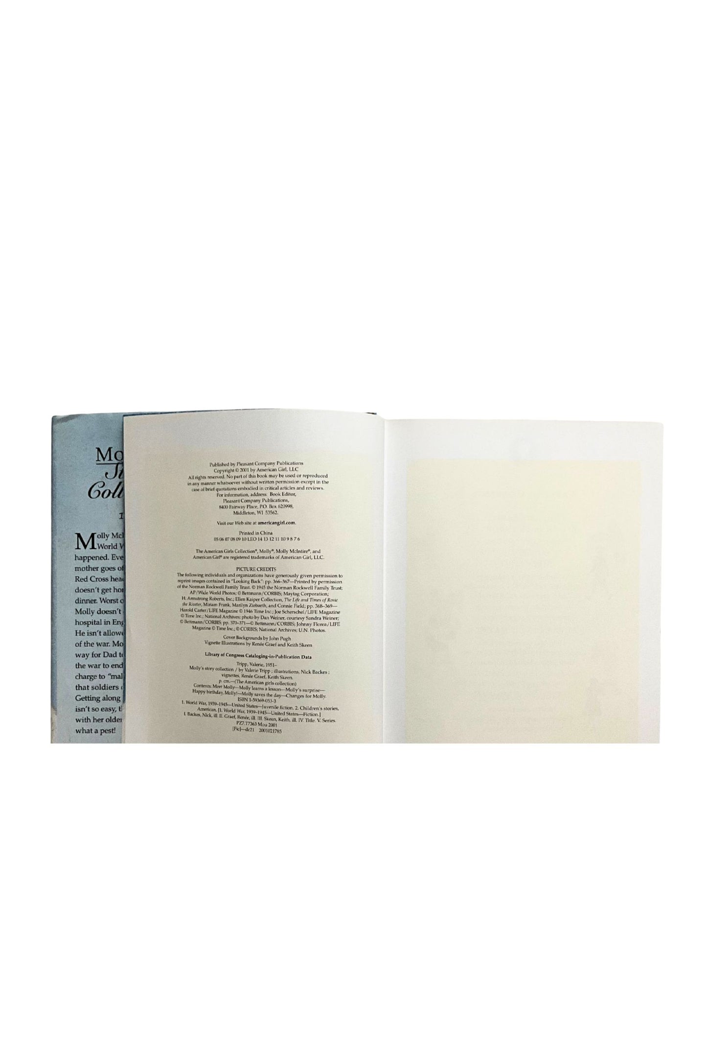 Open book showing the copyright page on a white background