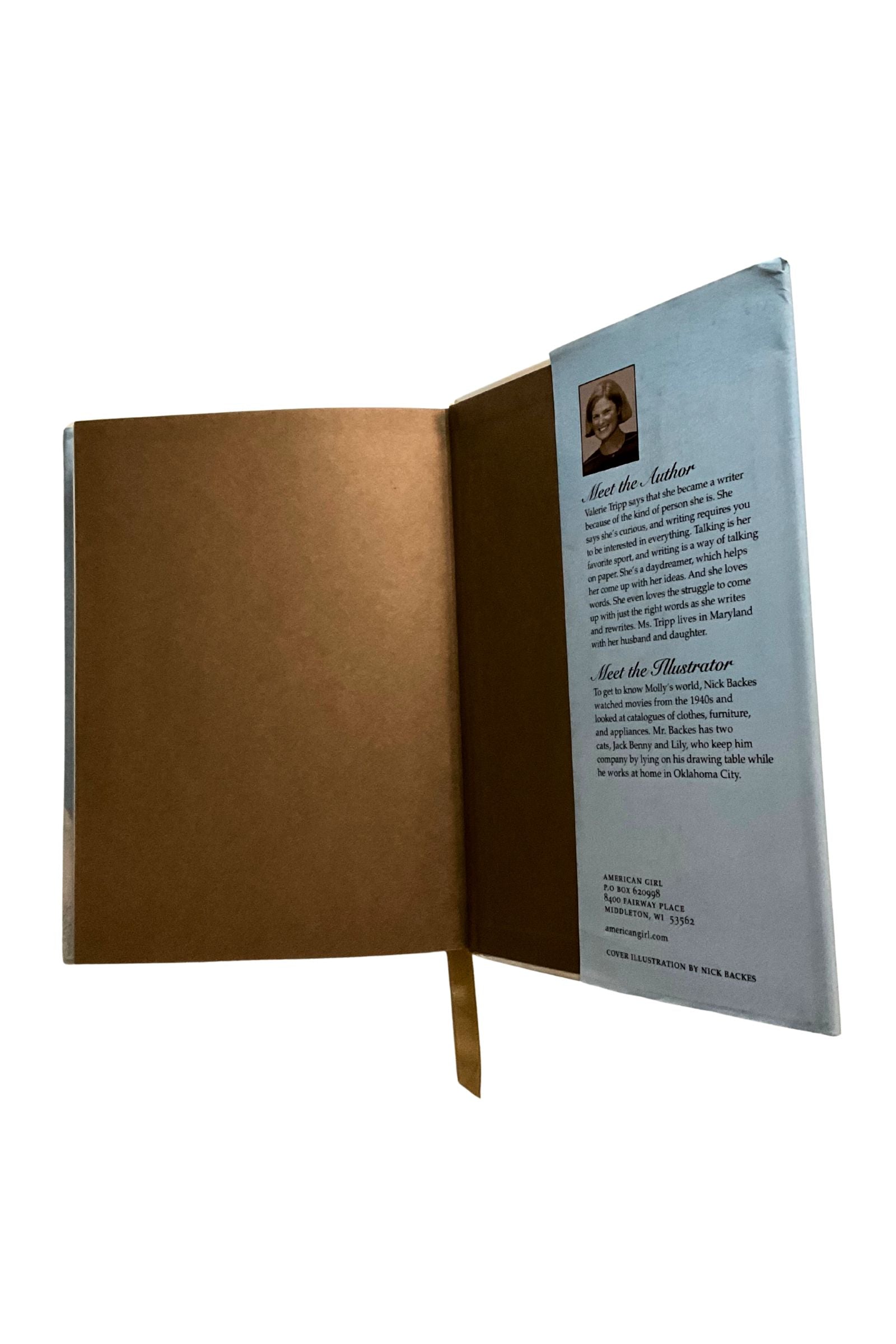 Open book showing the last page and the inside of the back cover