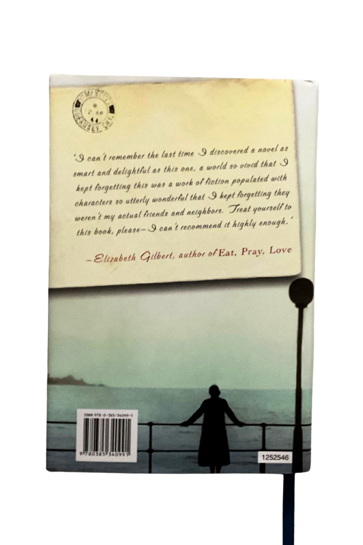 Book cover with silhouette of a person by a railing and text on a white background