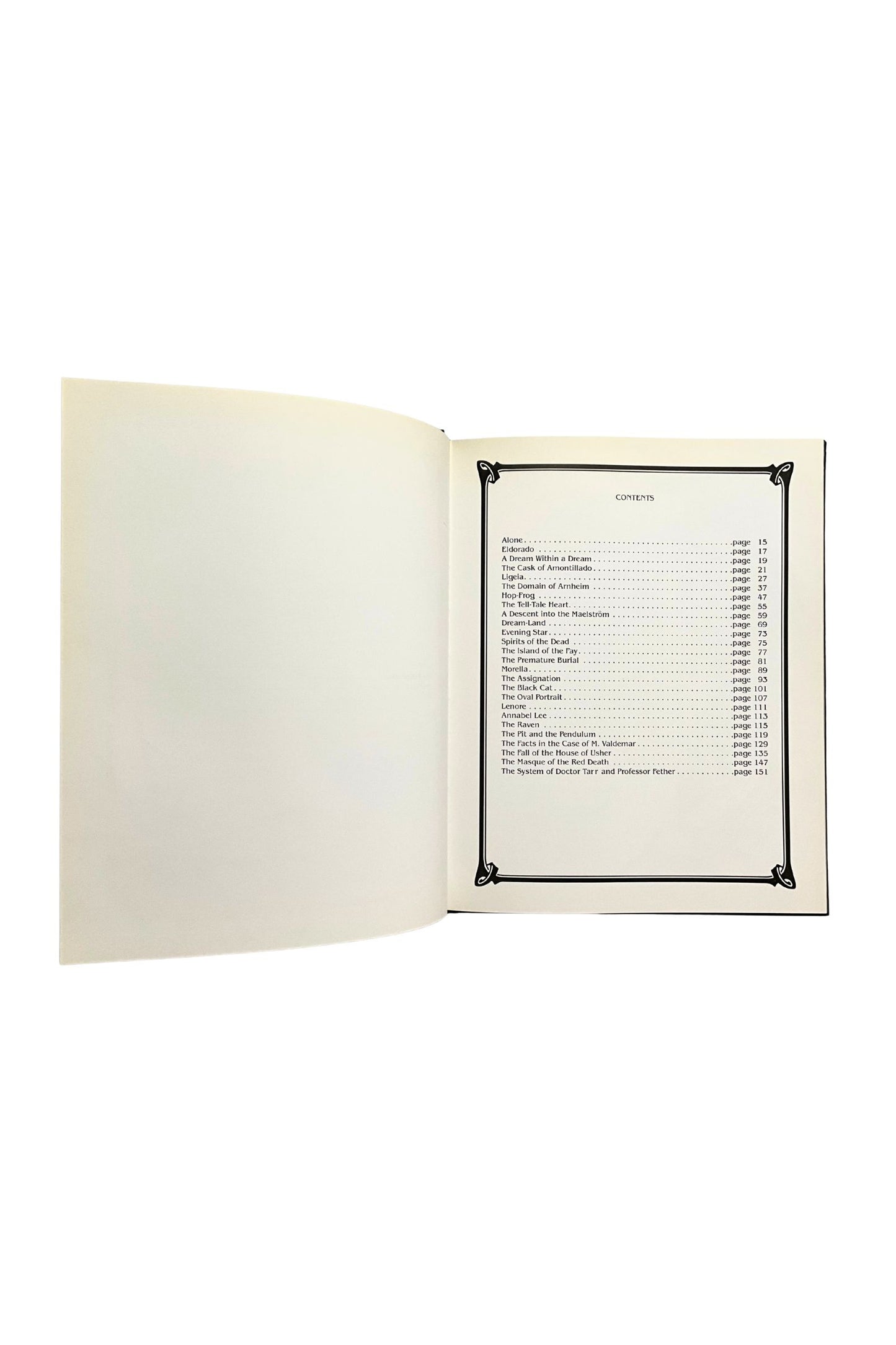 Open book showing the table of contents, shown on a white background