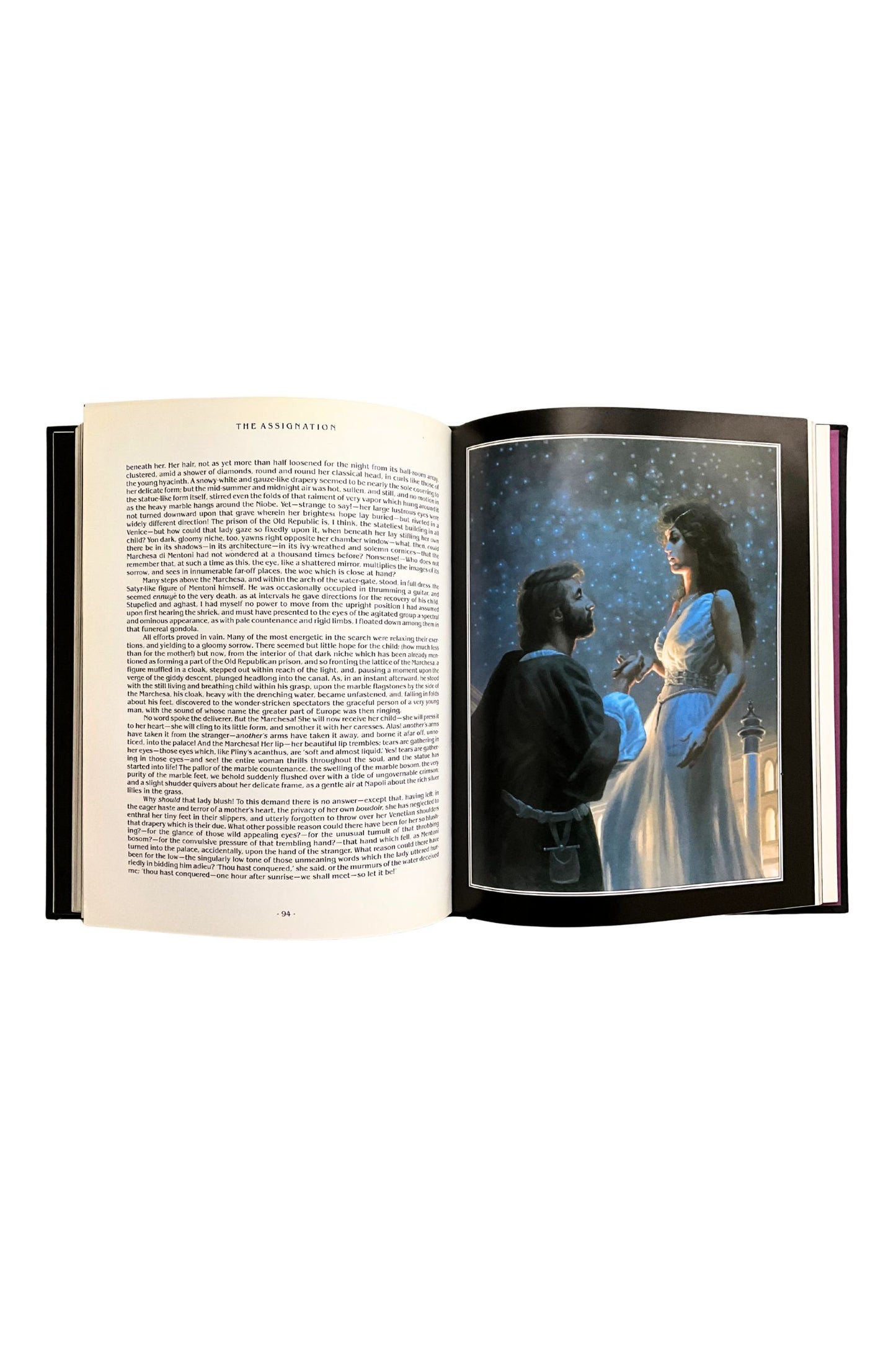 Open book with a romantic illustration of a couple on a white background