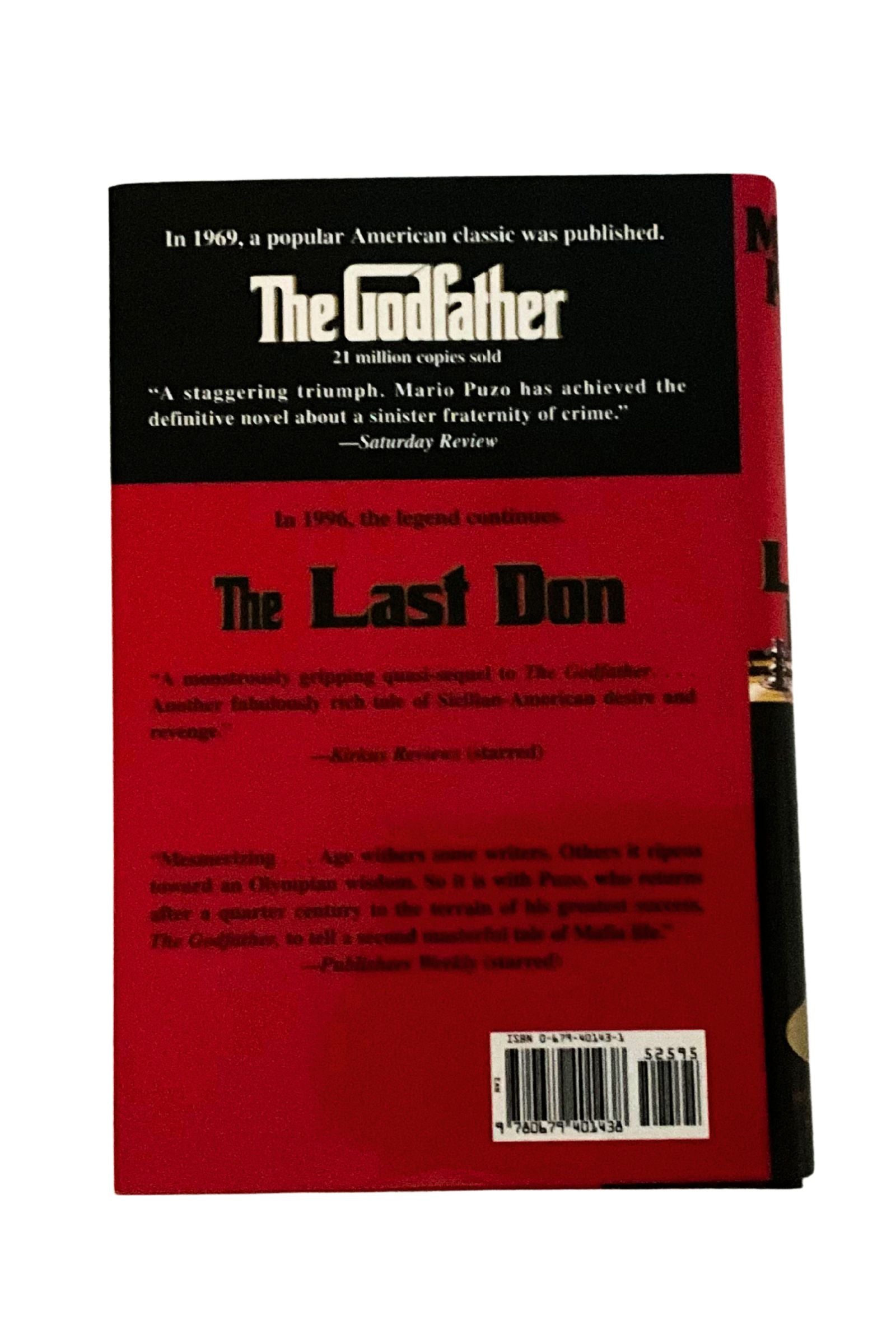Back cover of a book titled 'The Last Don ' with text and a barcode on a white background.