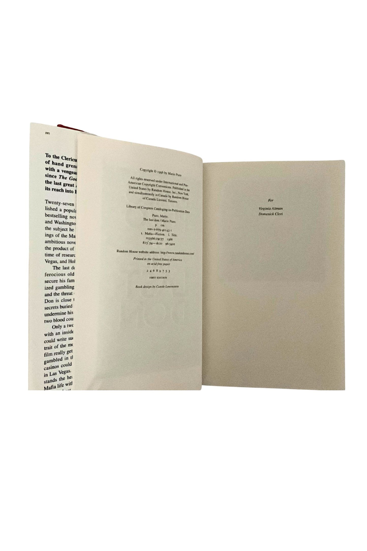 Open book showing the copyright information
 on a white background