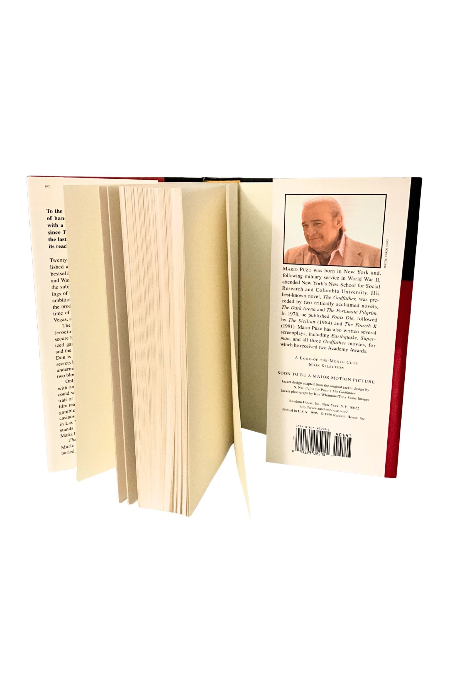 Book opened to the last page featuring a portrait of the author on a white background