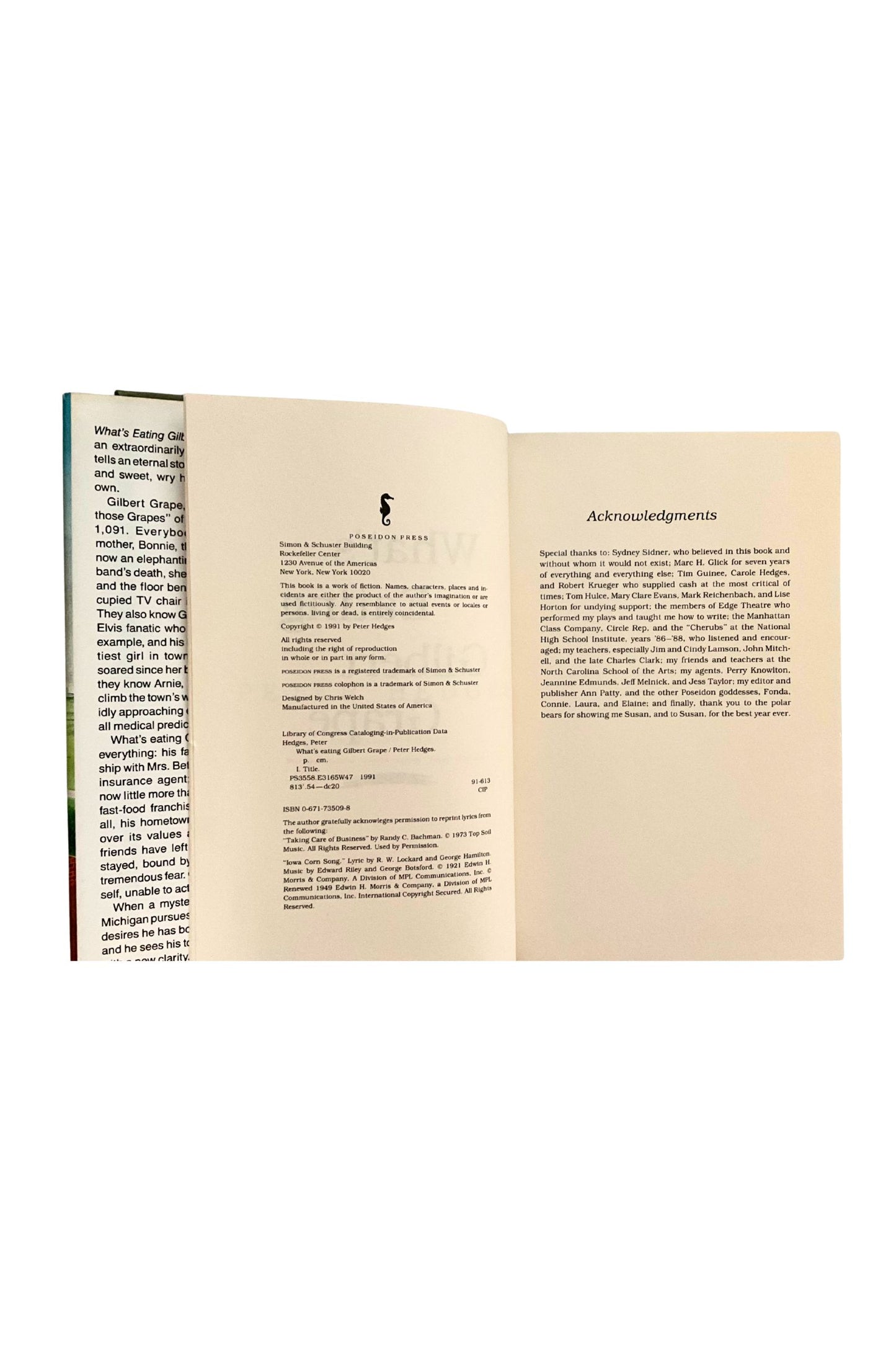 Open book showing the copyright page with text on a white background