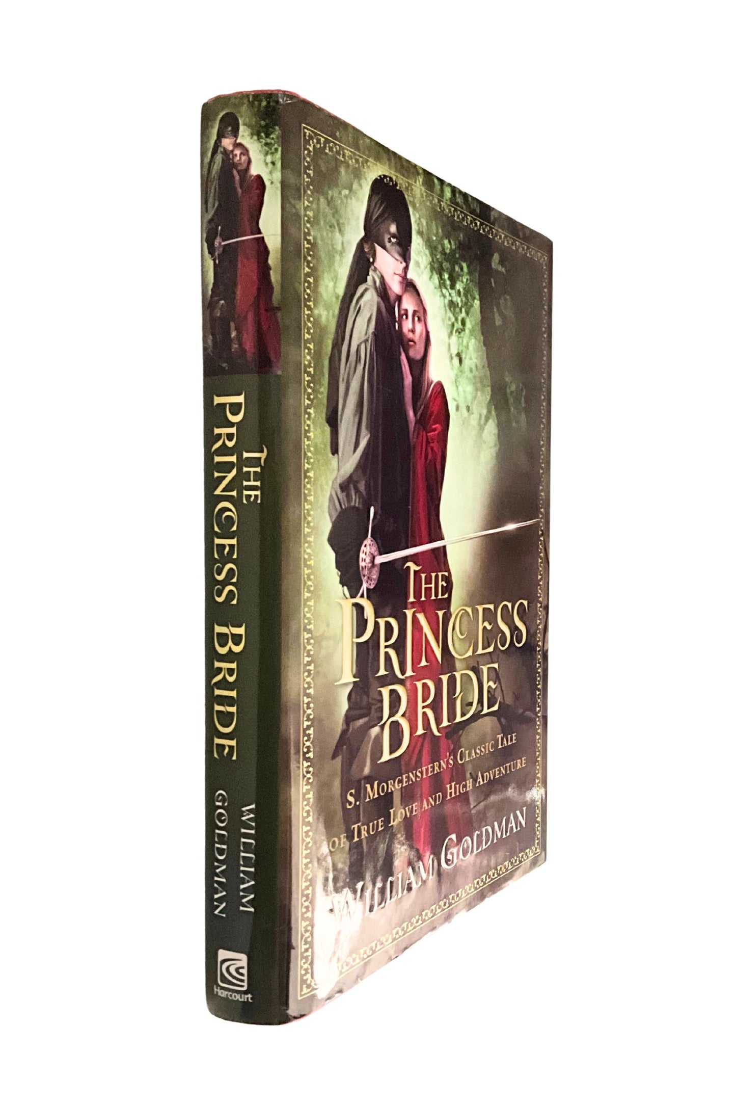 Book titled 'The Princess Bride' with a cover featuring the main characters in a forest setting.