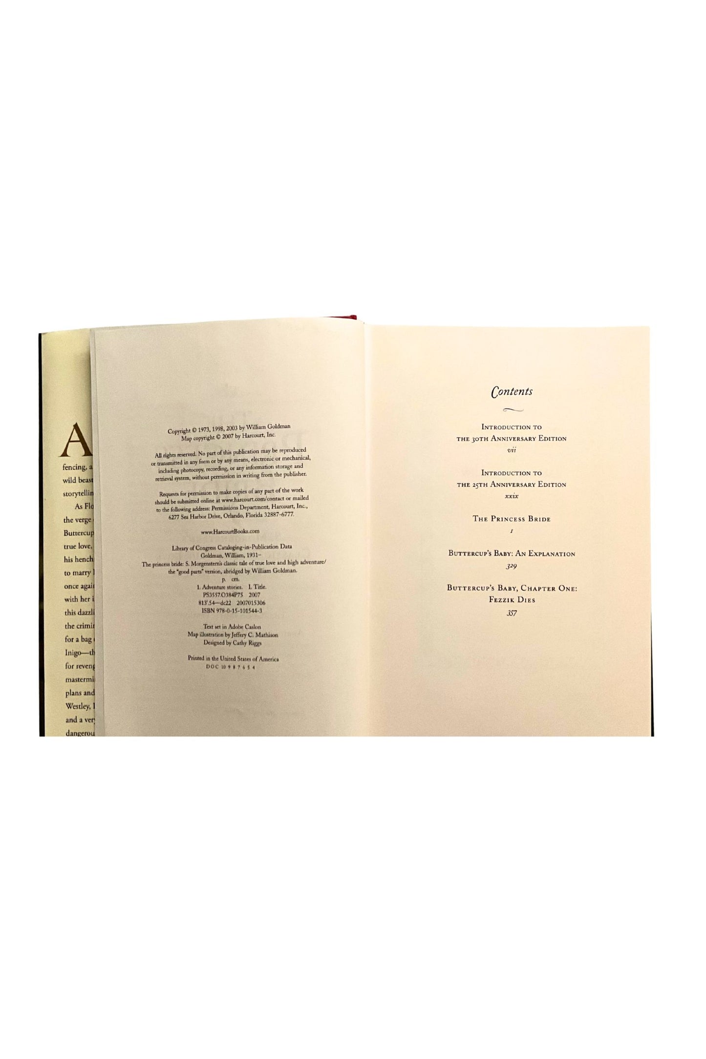 Open book showing the copyright page  on a white background