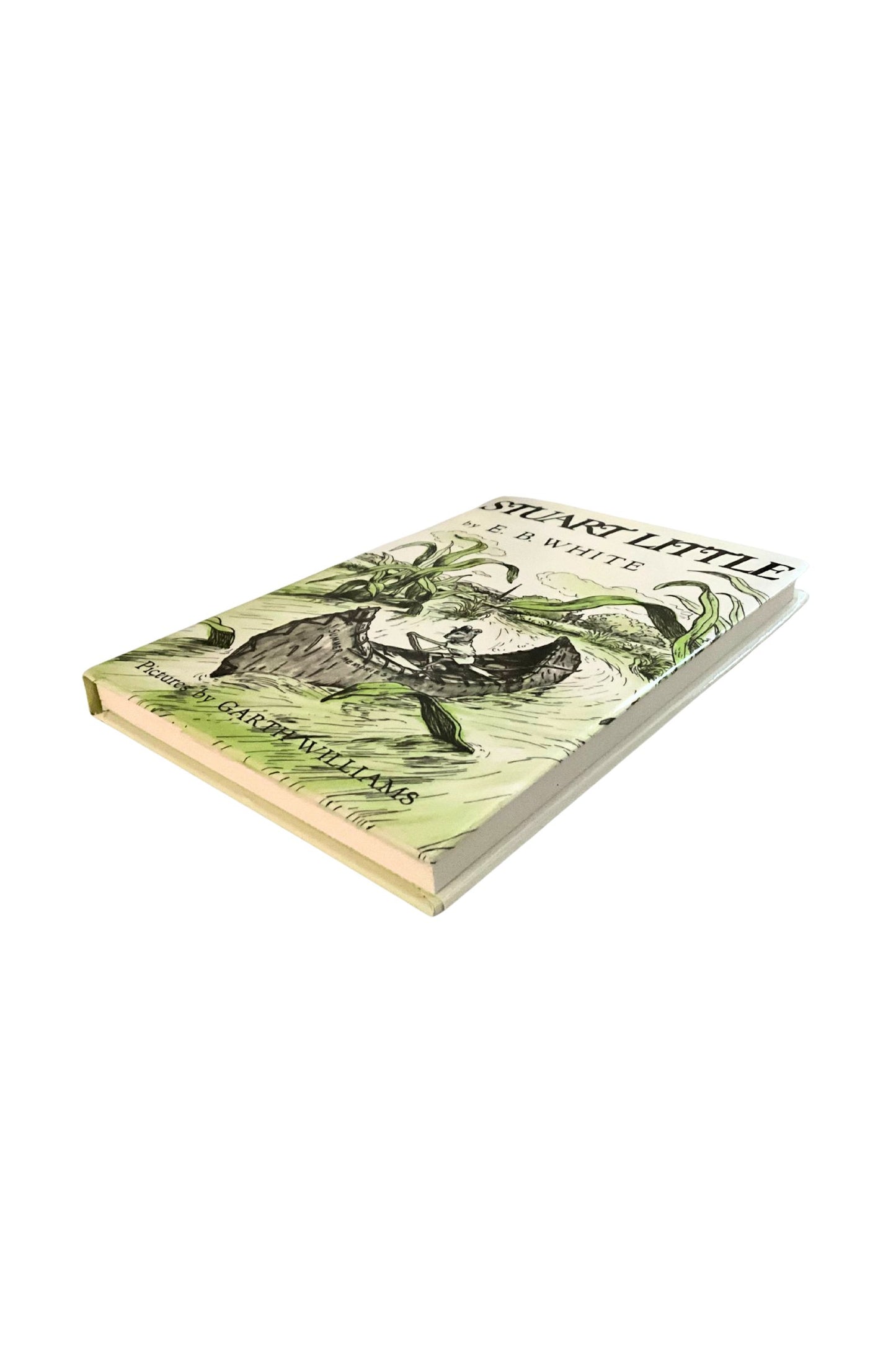 Book titled 'Stuart Little’ by E.B. White on a white background