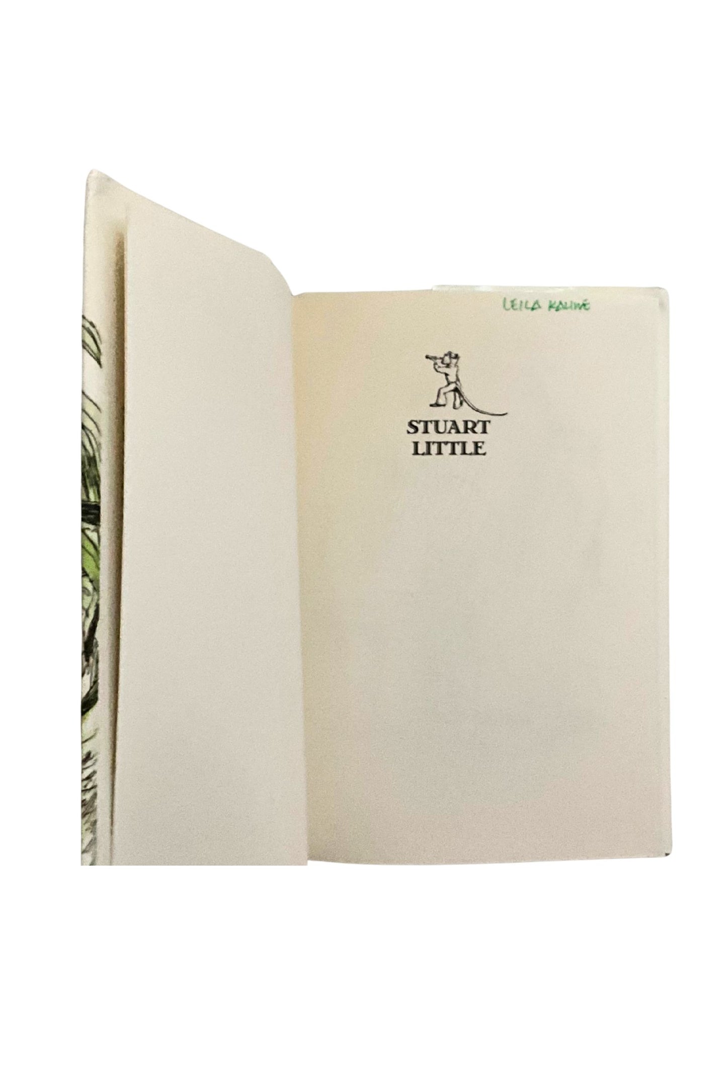 Open book with 'Stuart Little' logo on a white background