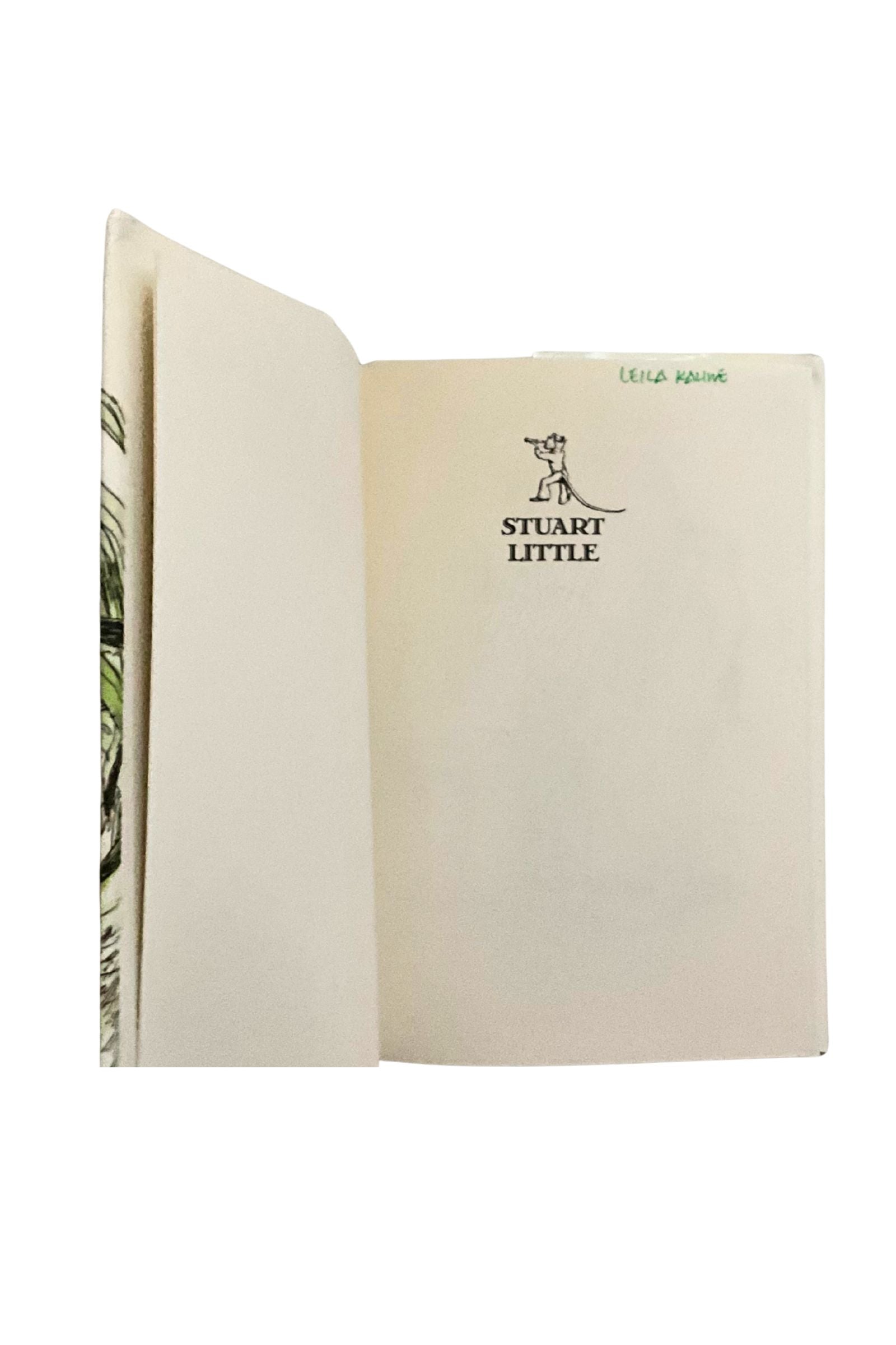 Open book with 'Stuart Little' logo on a white background