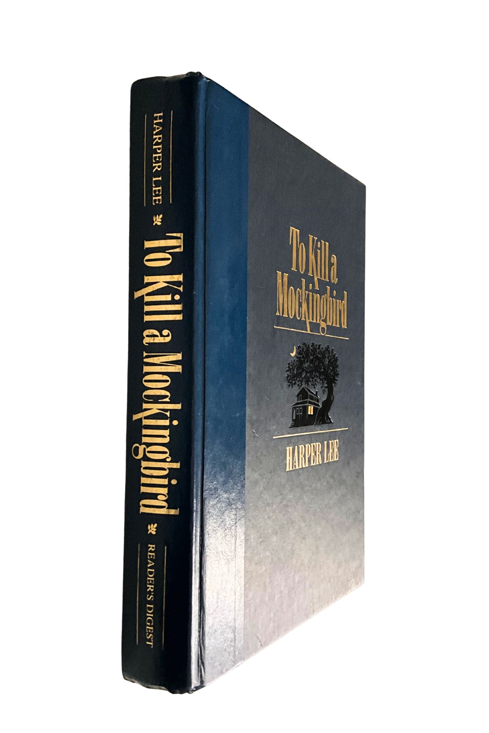 Book titled 'To Kill a Mockingbird' by Harper Lee with a blue and black cover.